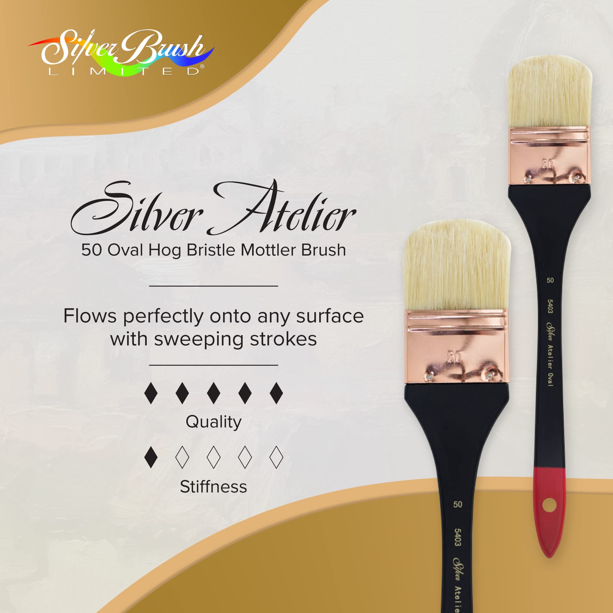 Silver Brush Limited 5403-50 Silver Atelier Oval Mottler Paintbrush for Oil, Acrylic, Watercolor, Gesso and Grounds, Varnish and Top Coat, Size 50, Xtra Long Handle