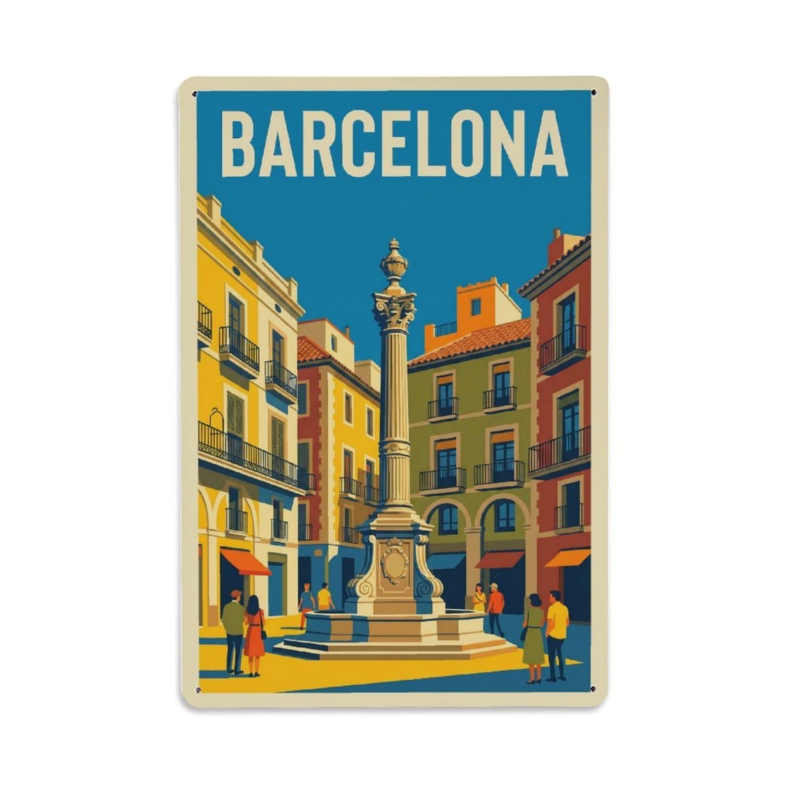 Vintage Travel Plaza Spain Historic Metal Tin Sign Plaque Wall Decor for Cafe, Club Bar, Office, Home Garden Metal Poster 8x12Inch