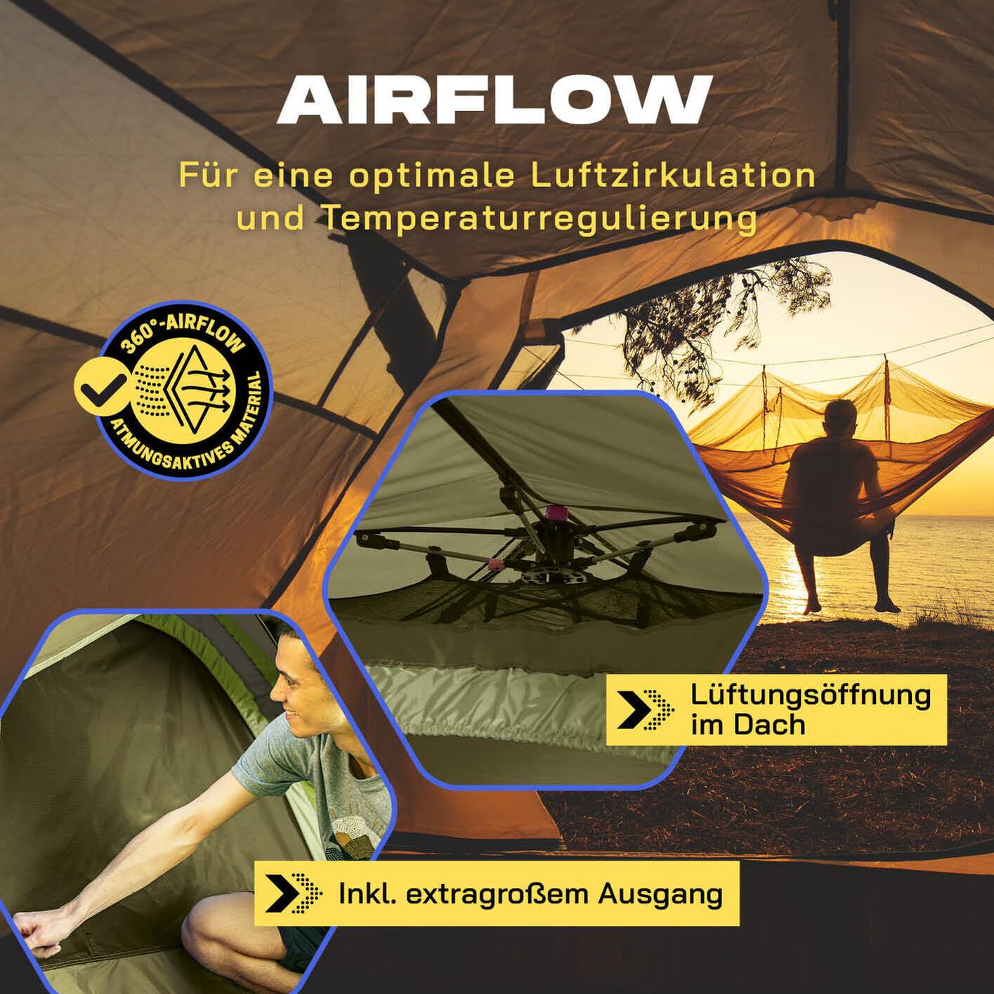 Lumaland Camping Zelt | Leichtes Pop Up Wurfzelt | 2-4 Personen Kuppelzelt | Trekking & Festival Igluzelt | Sekundenzelt Wasserdicht 210x190x110cm | Ideal auch als Strand Wind- & Sonnenschutz
