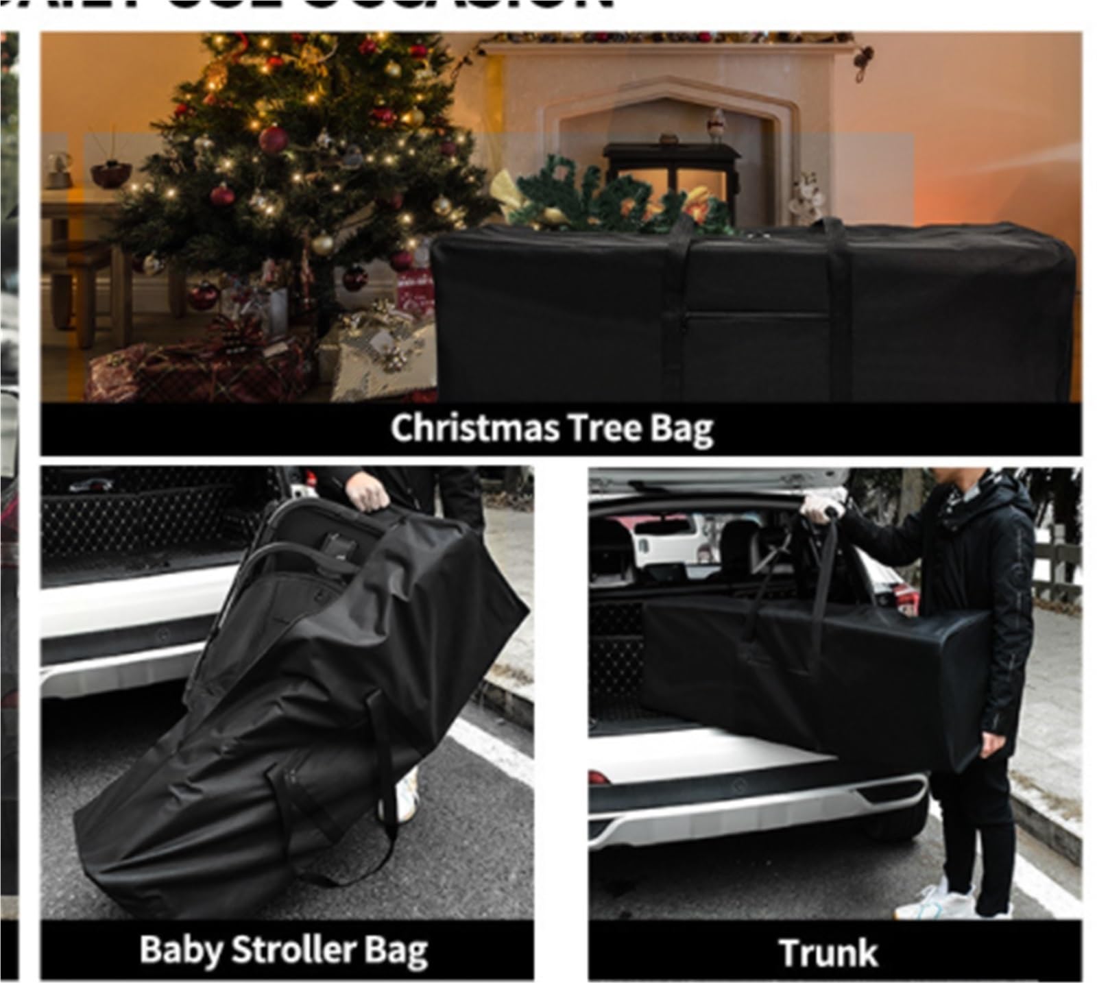 Christbaumsack Weihnachtsbaum-Aufbewahrungstasche Mit Griffen, Doppelter Reißverschluss, Faltbare Multifunktionale Aufbewahrungstasche Aufbewahrung(Black,122cm)