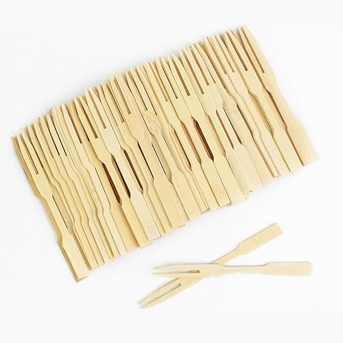 Miniatura 1 de Mini tenedor de frutas de 3.5 pulgadas, mini tenedores de bambú, tenedores para aperitivos, tenedores pequeños para aperitivos, palillos desechables