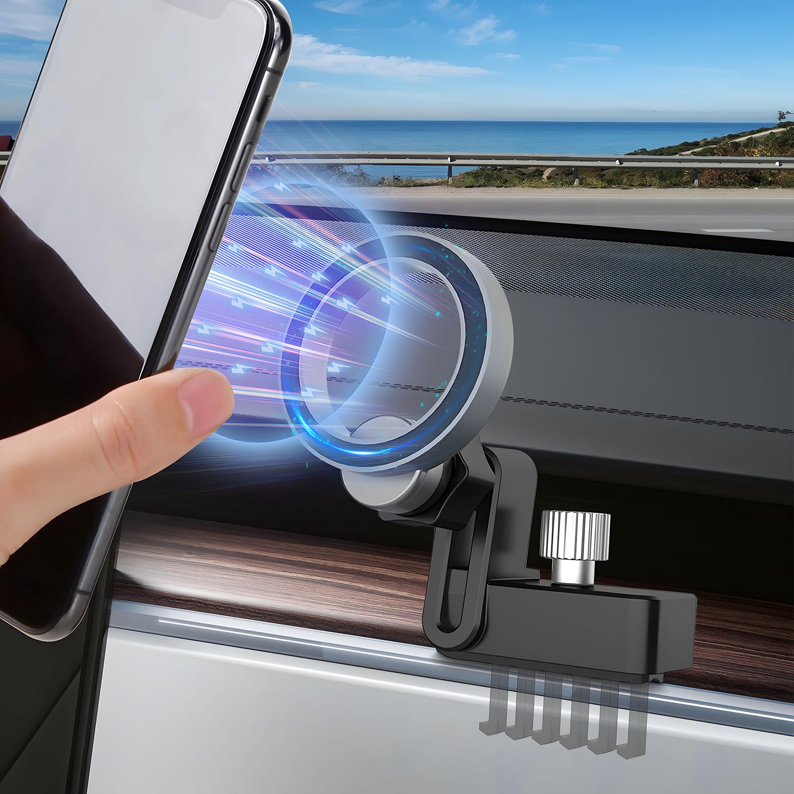 GreceYou for Tesla Model 3/Y Phone Mount Holder, Magnetic Tesla Phone Holder, 360° Rotatable | Independent Base Design Vent Phone Holder, Fits All Phones (Black)