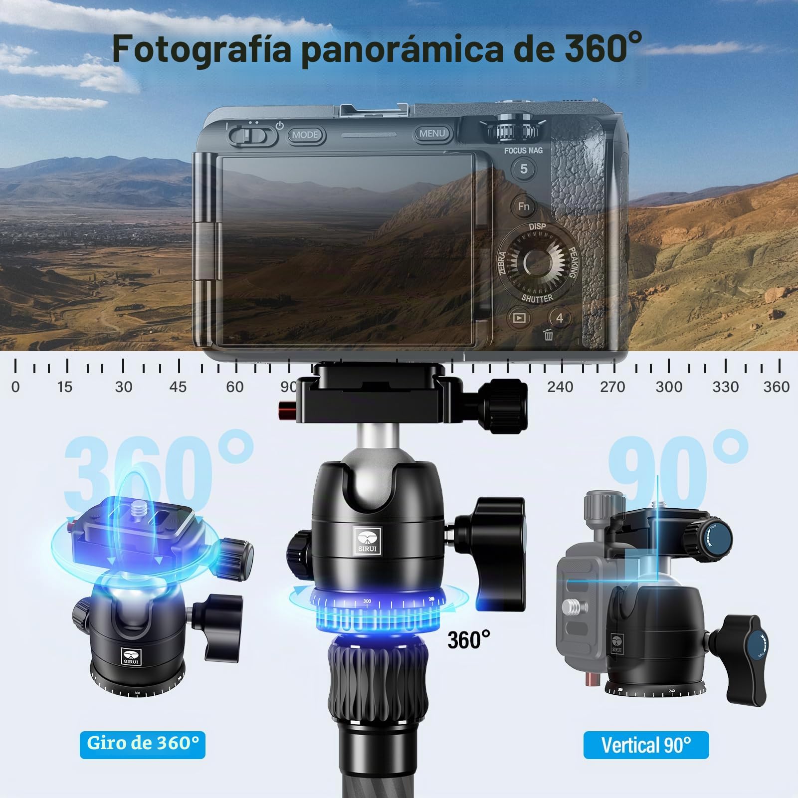 SIRUI Trípode Compacto de Fibra de Carbono de 52pulgadas con Cabeza de Bola y Placa Incorporada para Arca, Solo 0,72kg Carga de hasta 6kg - Traveler 5CX