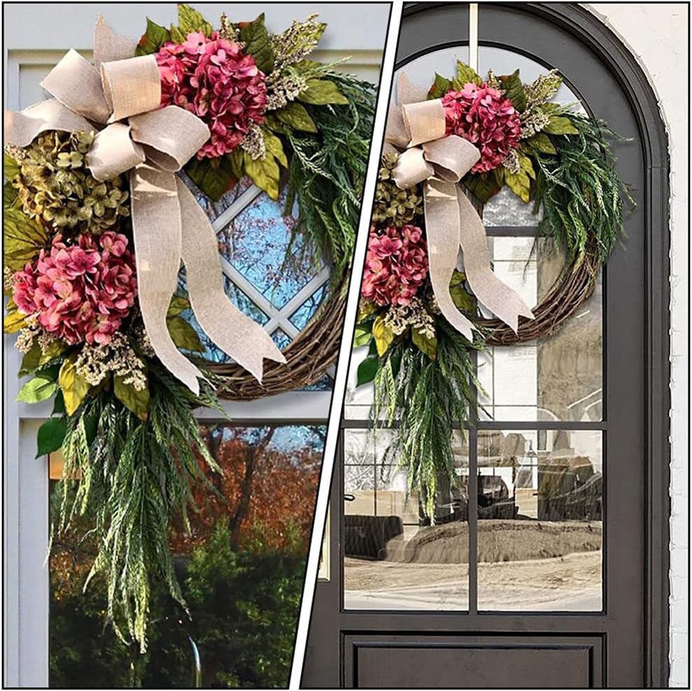 Round Christmas Garland Hydrangea Wreath Hydrangea Garland Farmhouse Rustic Artificial Welcome Sign Lambs Ear Wreath for Front Door Wall Faux Tulip