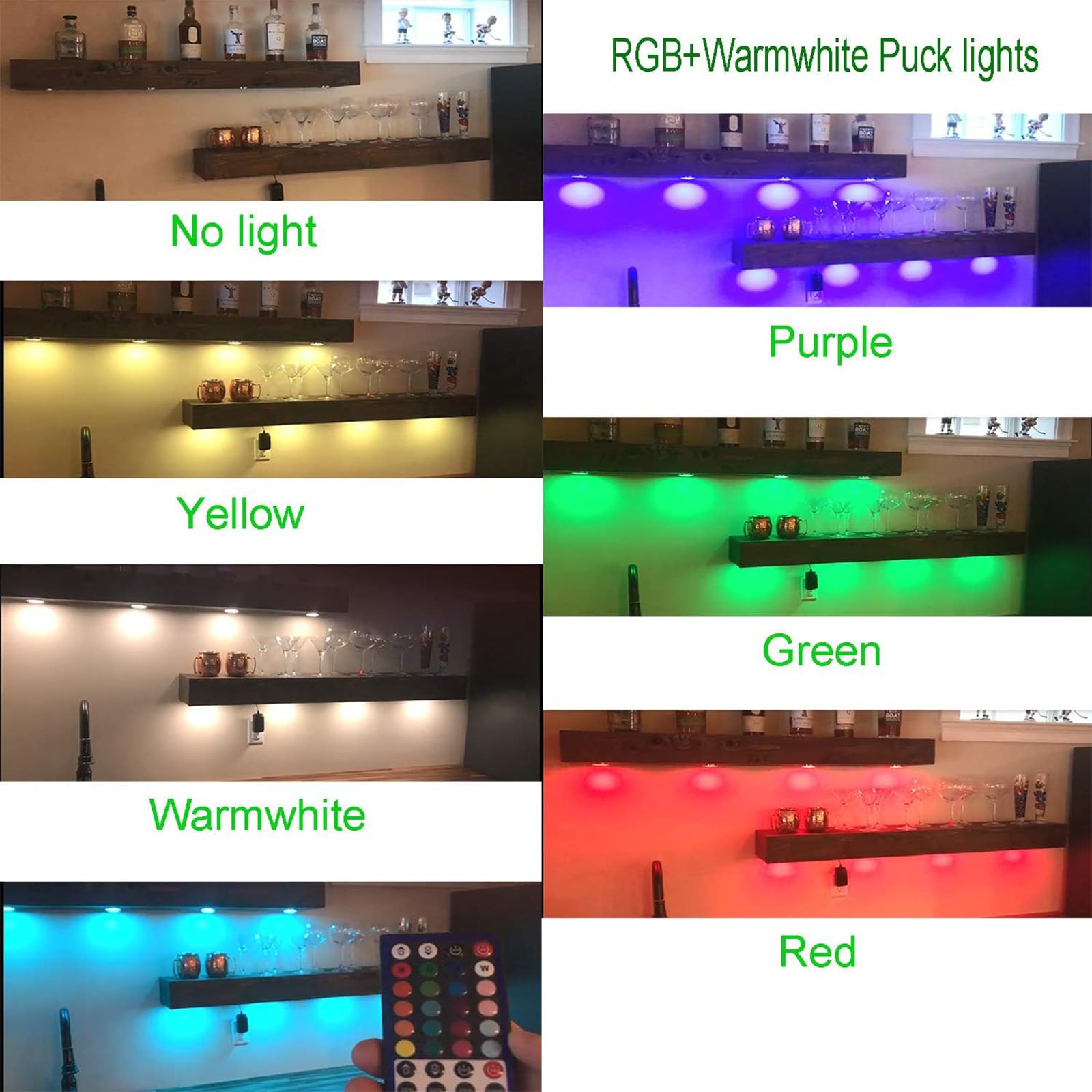 AIBOO Lampada da incasso RGB da cucina a LED con telecomando, rotonda, per armadio, dimmerabile, per vetrine, TV, scaffali, armadio, camera da letto, sala giochi (4)