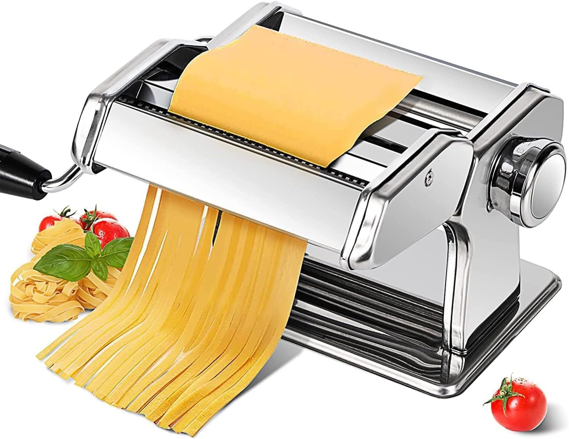 Stainless Steel Pasta Maker Machine - 9 Thickness Setting Ravioli Cutters | Manual Homemade Pasta Roller and Cutter Machine | Dual Width Noodle Maker for Pasta, Spaghetti, Fettuccine, Lasagna