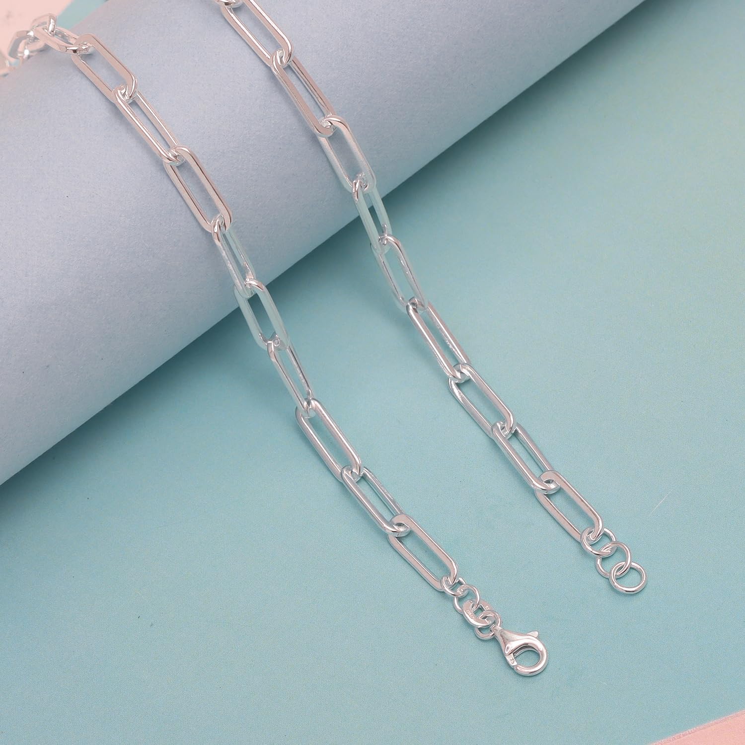 Italienische Halskette aus Sterlingsilber mit Büroklammerkette für Teenager, Frauen und Männer (18, 20, 24, 36 Zoll)