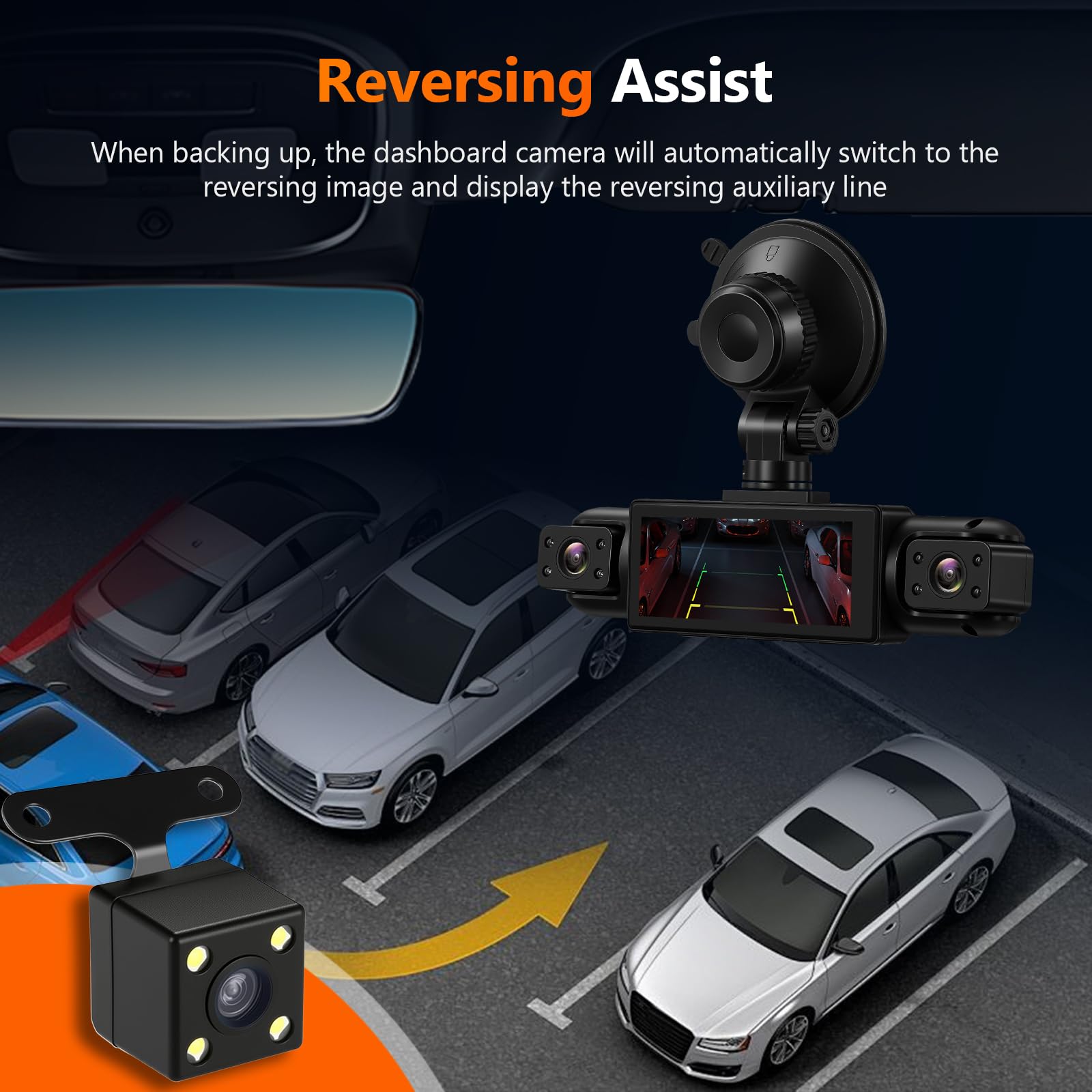 Espejo retrovisor de 4 canales, cámara de 3,16 pulgadas, 1080P, cámara cuádruple para coche, DVR con grabación en bucle, visión nocturna, asistente de aparcamiento, tarjeta TF de 64 GB para