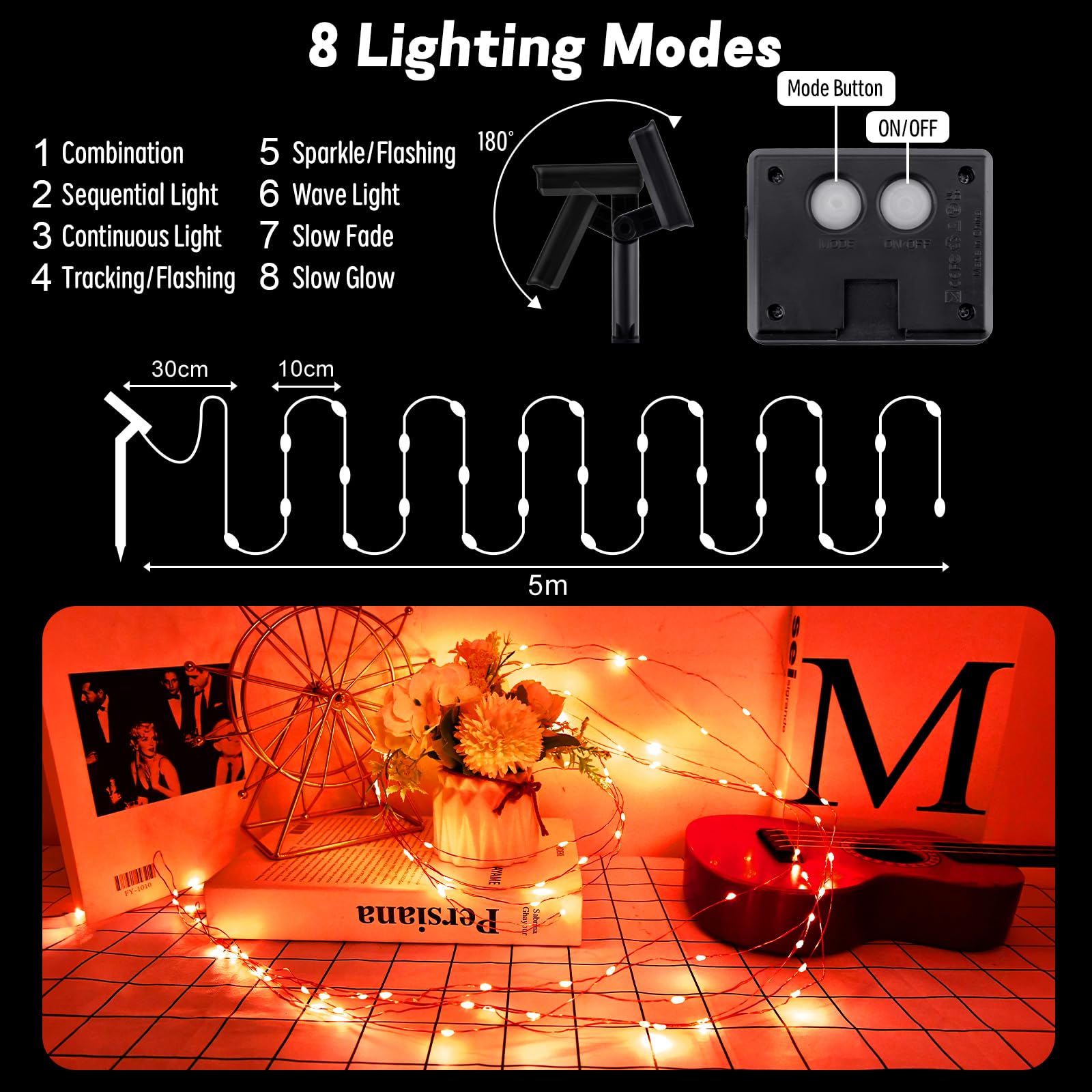 Gcstnn Garden Solar Lights Outdoor, 5M 50 LED Solar Fairy Lights - Image 4