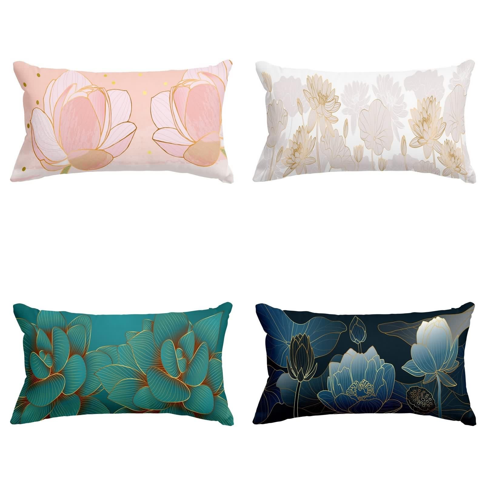 Taie d'oreiller satin soie fleurs lotde4 rectangulaire lin 50x75cm