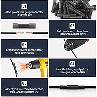Vista 5 de 50 conectores de cable a tope termorretráctiles, 50 unidades de 14-12 AWG con aislamiento negro, impermeables, conectores de cable eléctrico