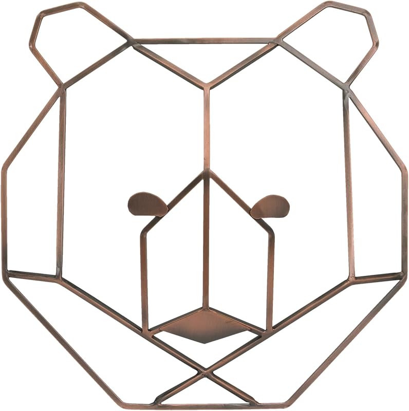 NoJo - Arte de pared con cabeza de oso en forma de alambre de cobre metálico, arte de pared para guardería, decoración de habitación para niños, arte para sala de juegos, 10 pulgadas x 10 pulgadas