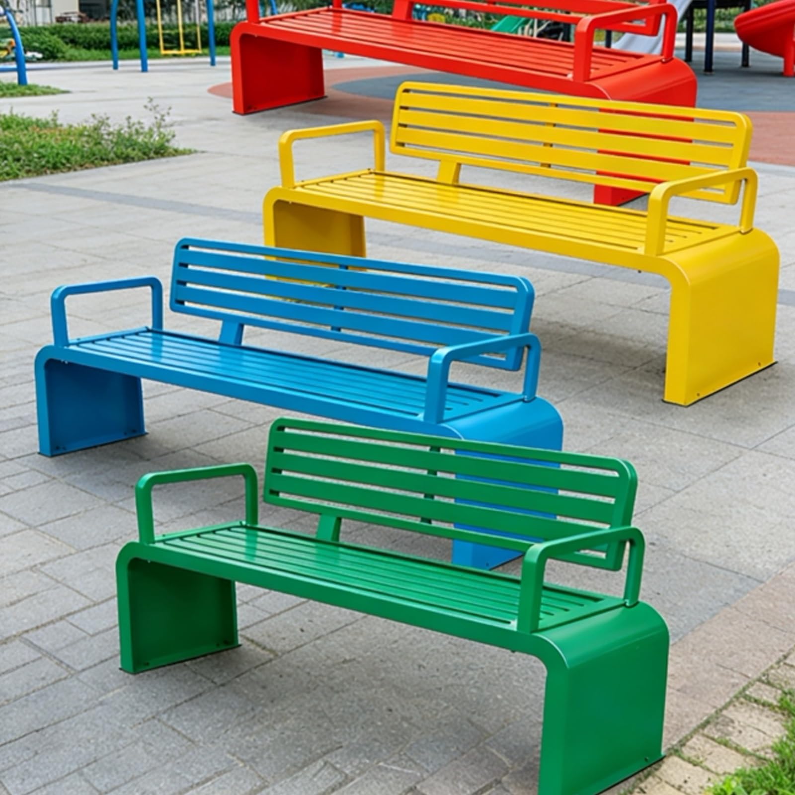 Sitzbank Outdoor aus Verzinktem Stahl, Wetterfeste Gartenbank mit Rückenlehne und Armlehnen, für Garten Rasen Poolbereich Veranda und Spielplatz(Black,120cm/47.2in)