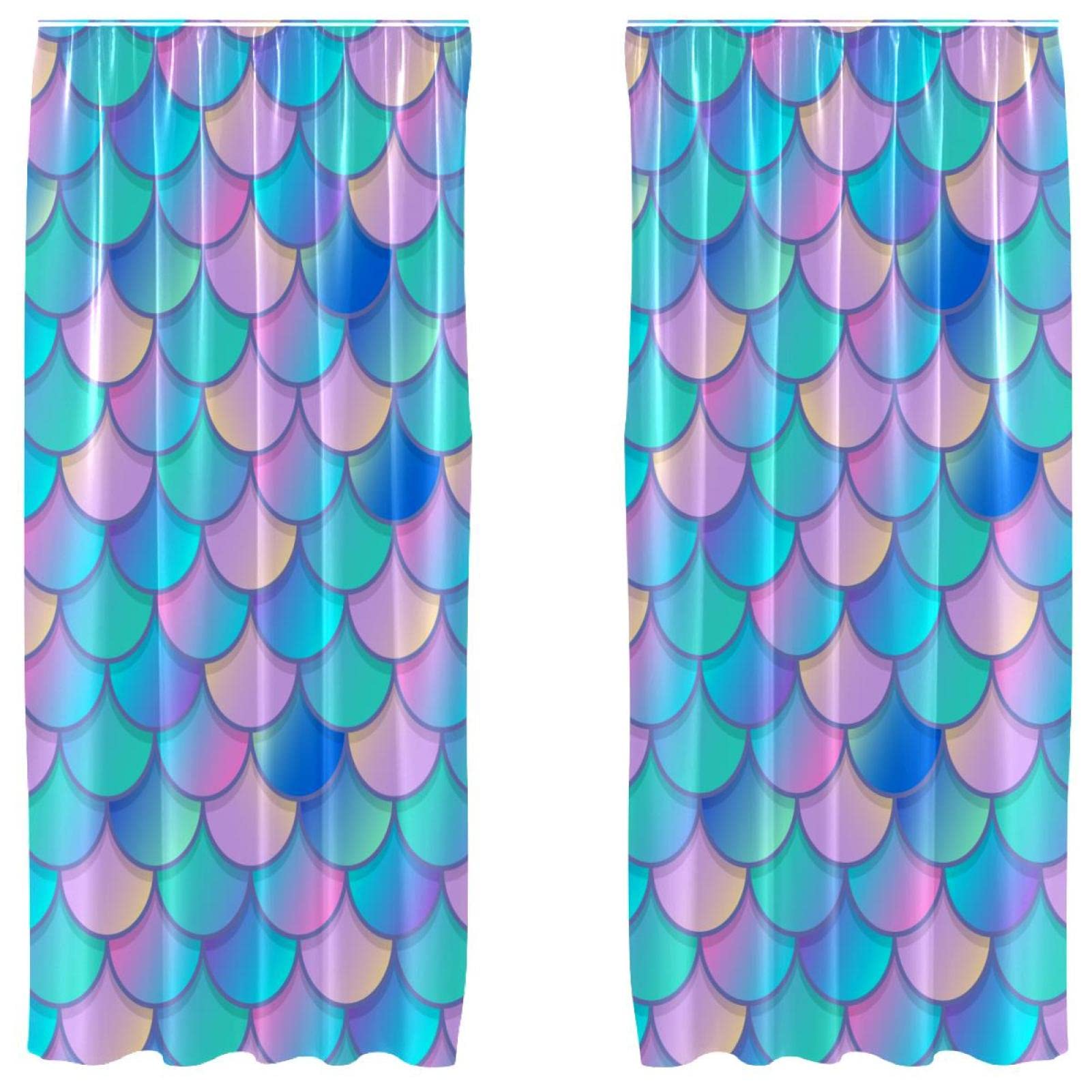 Rideaux occultants pour chambre de fille à motif sirène bleu et rose
