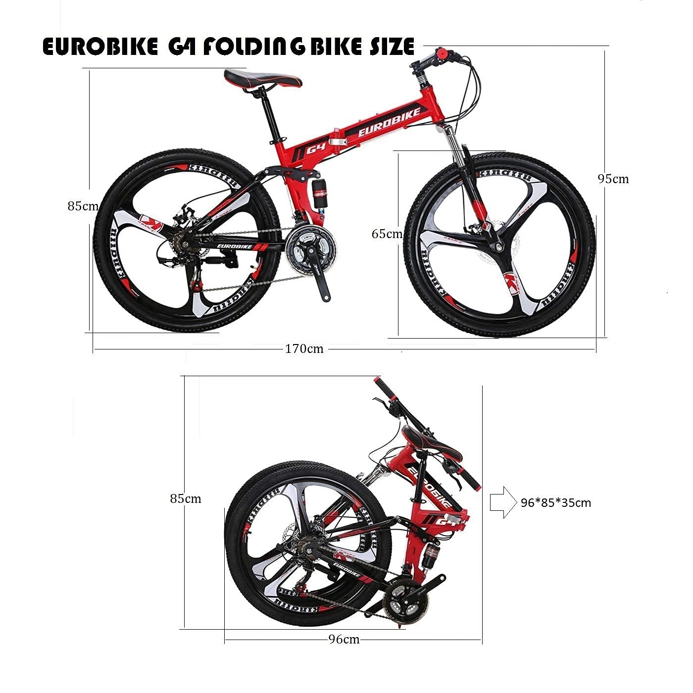 Eurobike G4 Folding Mountain Bike 26 Inches 3 Spoke Dual Suspension