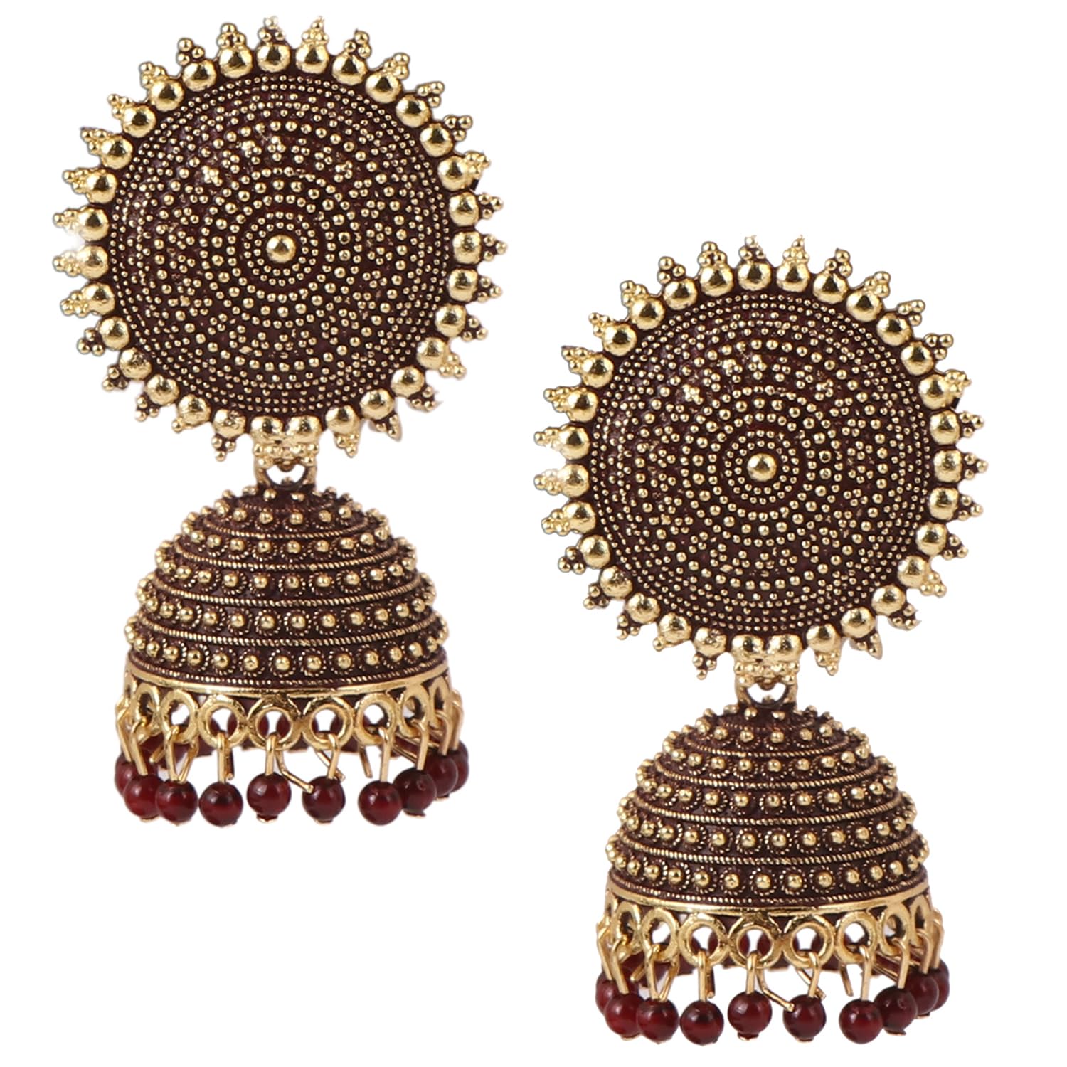 Maroon Traditonal Ethnic Studded Gold Platted Big Oxxidize Dome Shaped Jhumka Jhumki Earrings For Women & Girls (B0CYDRC9T7) Amazon Price History, Amazon Price Tracker