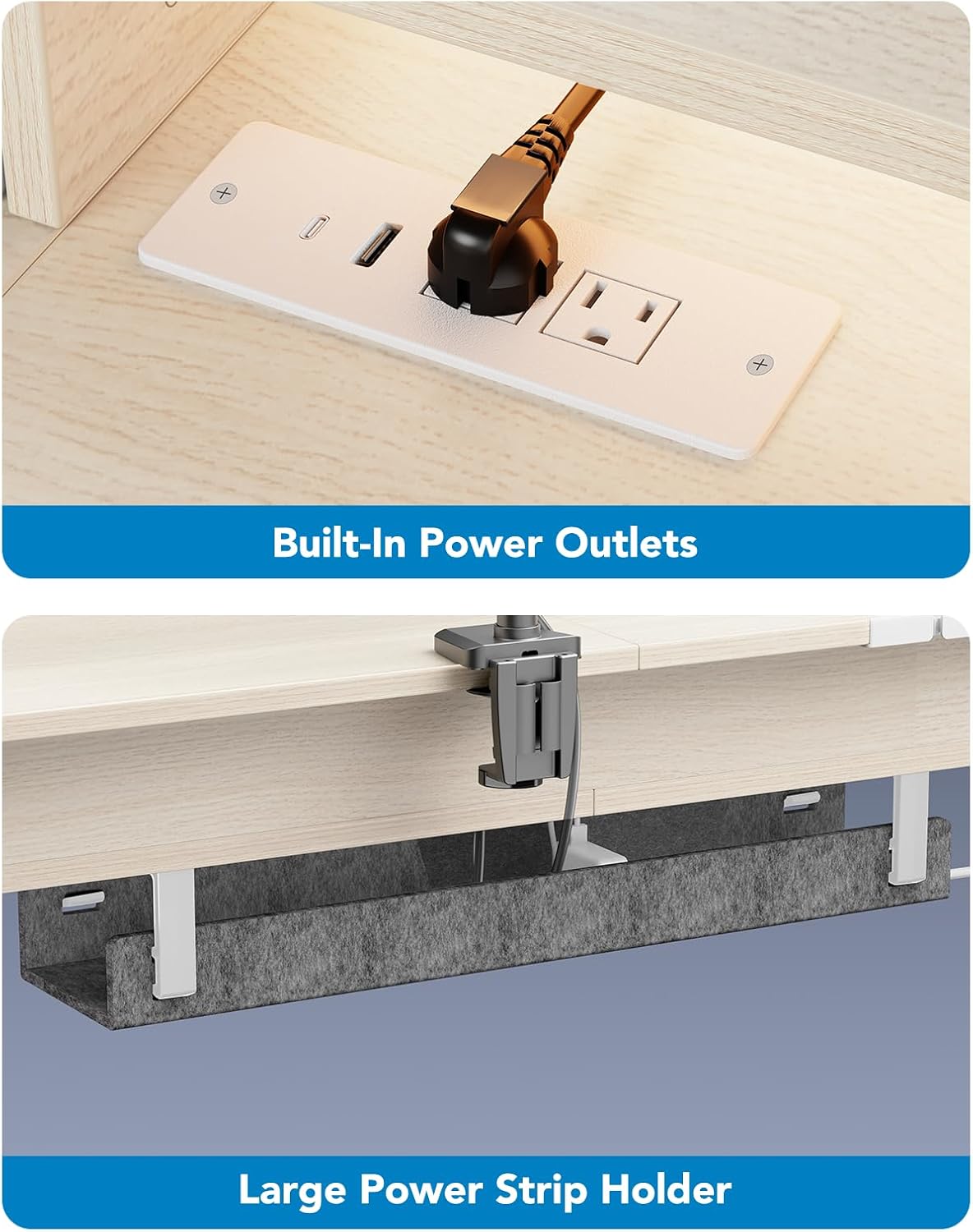 HUANUO 65″ L-Shaped Standing Desk with Power Outlets & LED Strip, Electric Height Adjustable Corner Computer Desk, Sit Stand Up Desk with 3 Drawers, Natural Wood