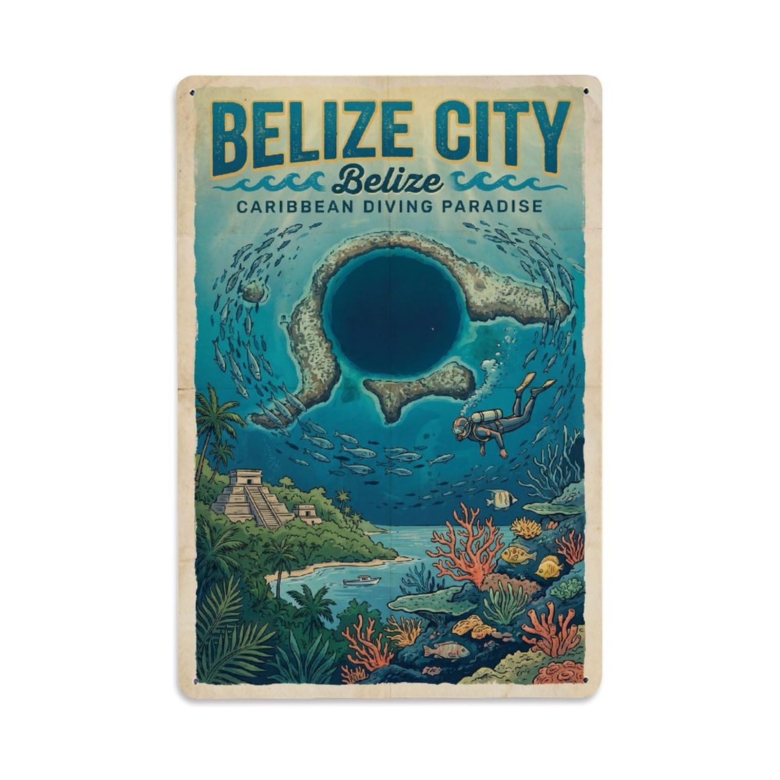 Gead 8X12inch Style Retro Belize Belize City Travel Metal Tin Sign