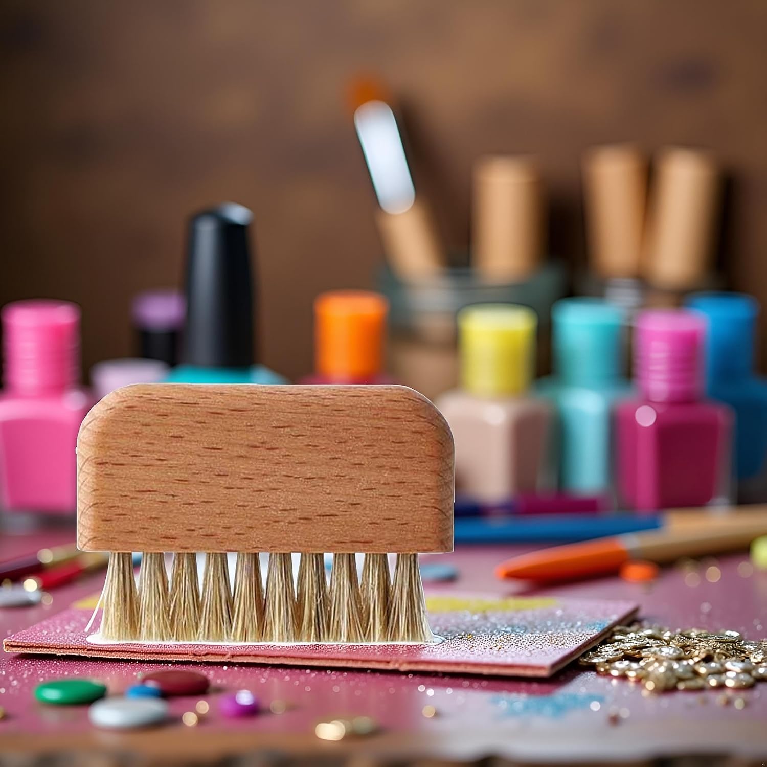 Yellow Wooden Nail Brush, Natural Beech Wood Bristle Nail Brush Non-Slip Fingernail Hand Scrub Brush Nails and Toes Cleaning Tools and Accessories Tools Nail Art Brushes