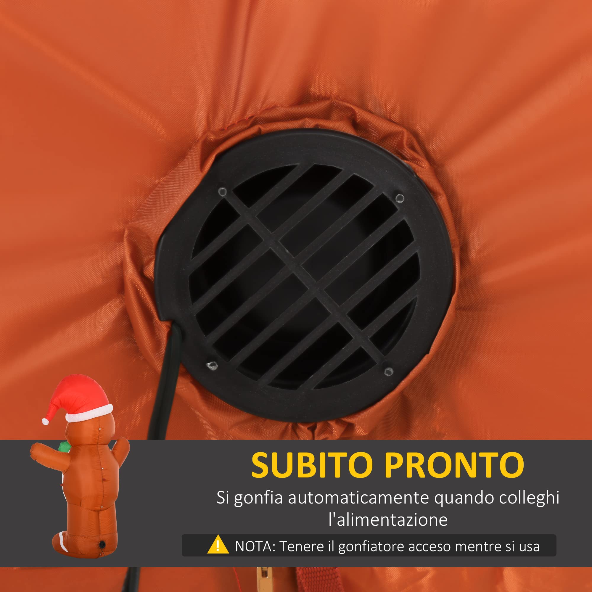 HOMCOM Omino Pan di Zenzero Gonfiabile 183cm, Luci LED Integrate