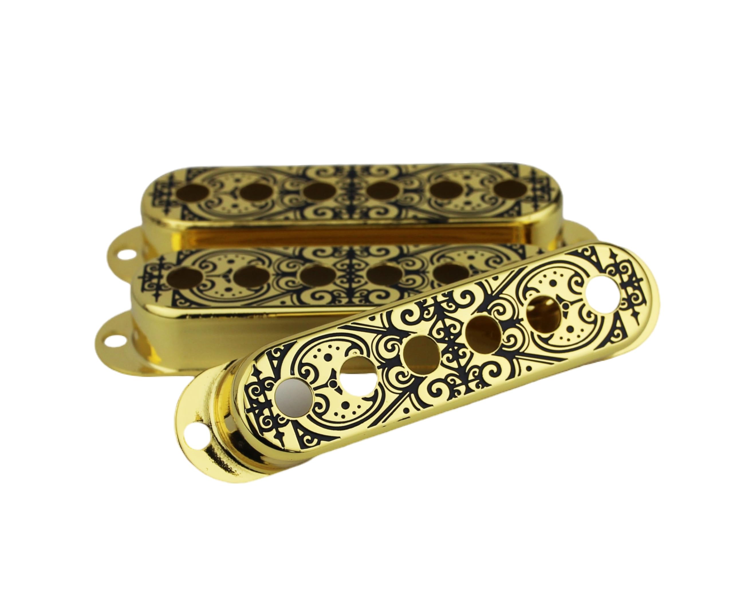 3Pcs Single Coil Guitar Pickup Covers (52mm Pole Spacing), Copper Pickup Mounting Ring Set Guitar Accessories Replacement Part, (PS004, Gold)