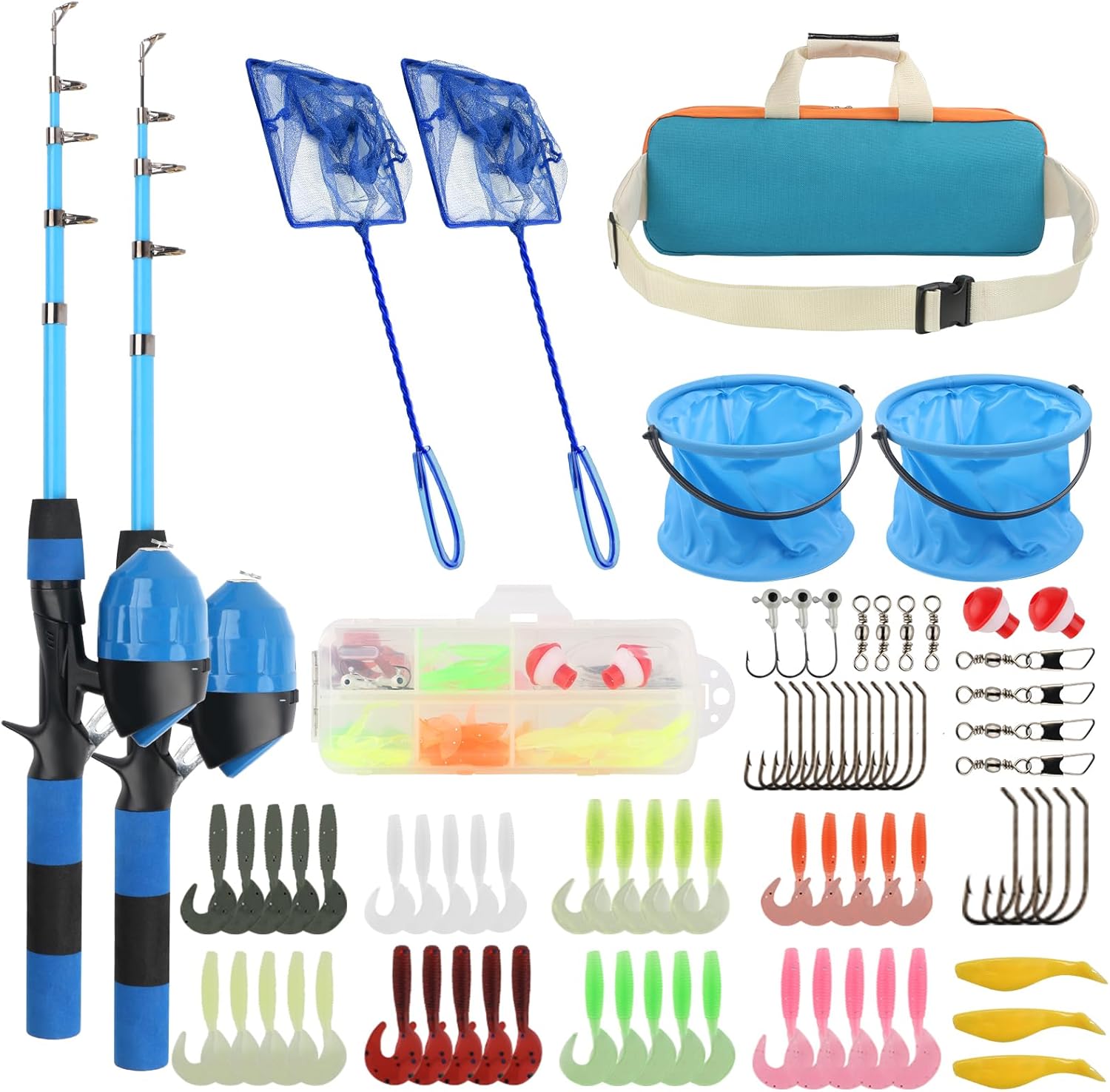 Kids Fishing Rod Reel Combo 4.92FT/5.9FT 2PCS Telescopic Fishing Pole Spincast Reel with Fishing Accessories Ultralight Fishing Tackle Starter Kit Kids Fishing Pole for Boys Girls Toddlers Spincasting-4.92FT-2pack-Blue