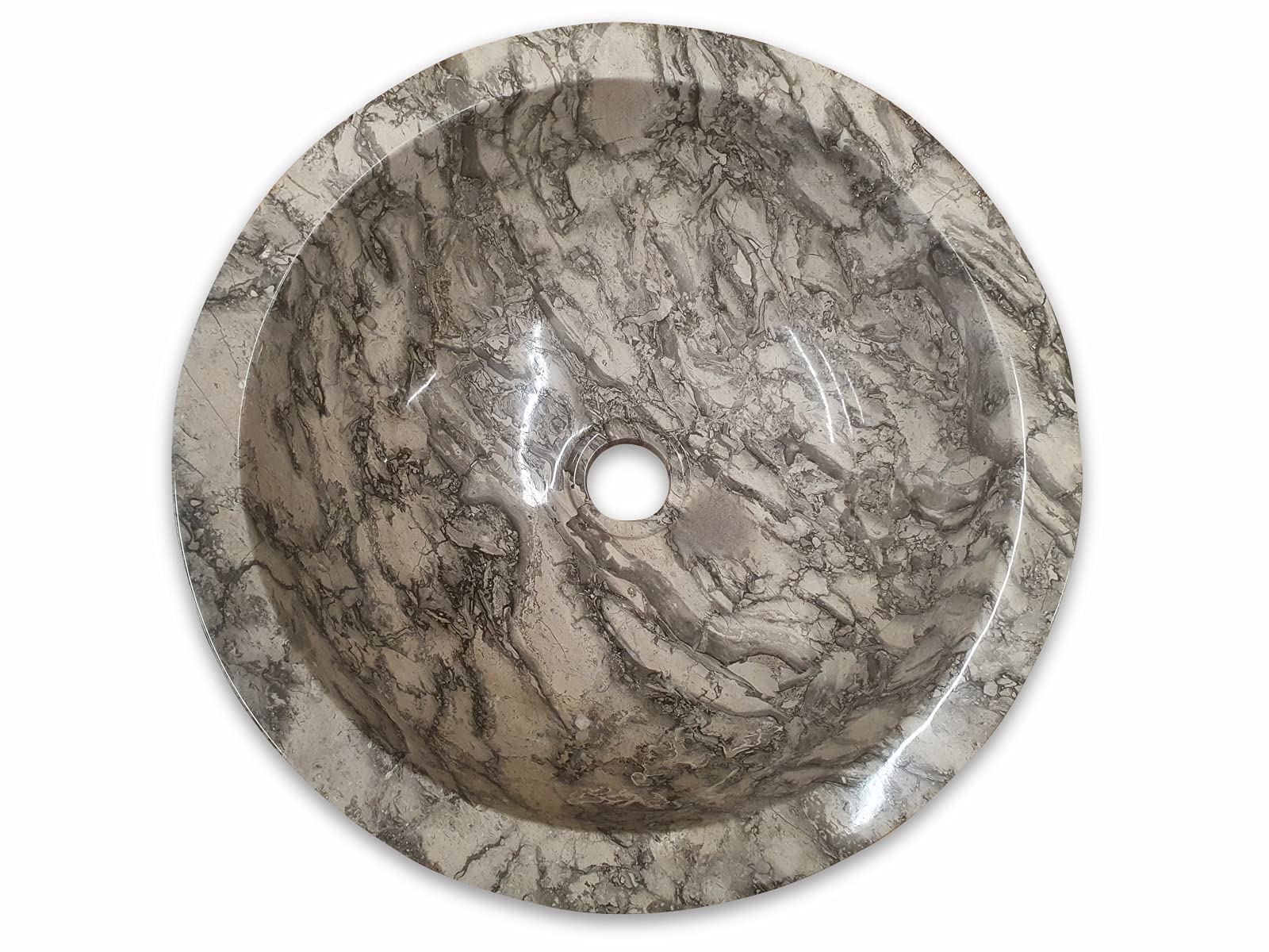 Kinaree Lavabo de piedra natural de mármol, accesorio para lavabo, en 2 tamaños, mármol claro y oscuro en degradado liso pulido (30 cm de diámetro)