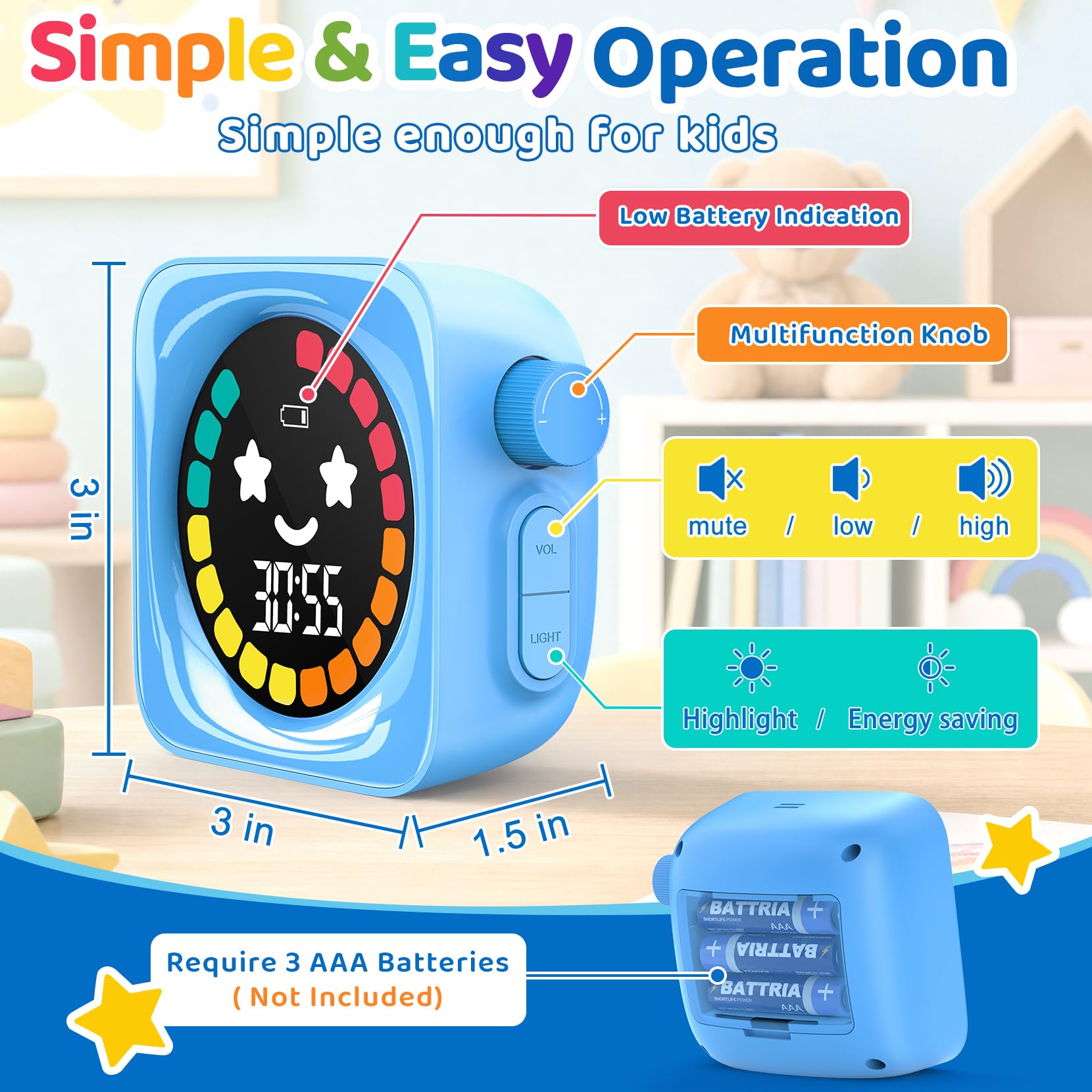 Sonneten Visueller Timer für Kinder, 99 Minuten, digital, niedlich, für Klassenzimmer, Lernbedarf, Zeitmanagement, Countdown-Timer