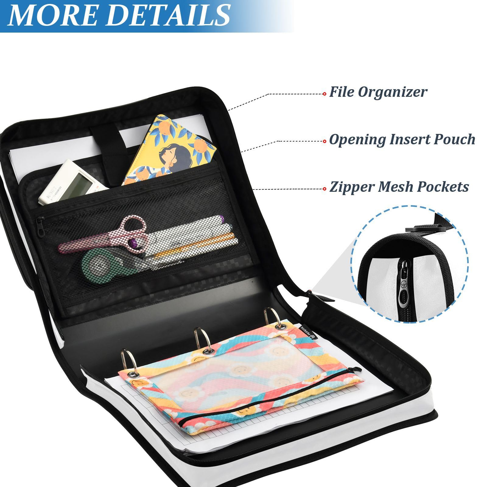 Amazon.com: White 3 Rings 1.5 inch School Zipper Binder with