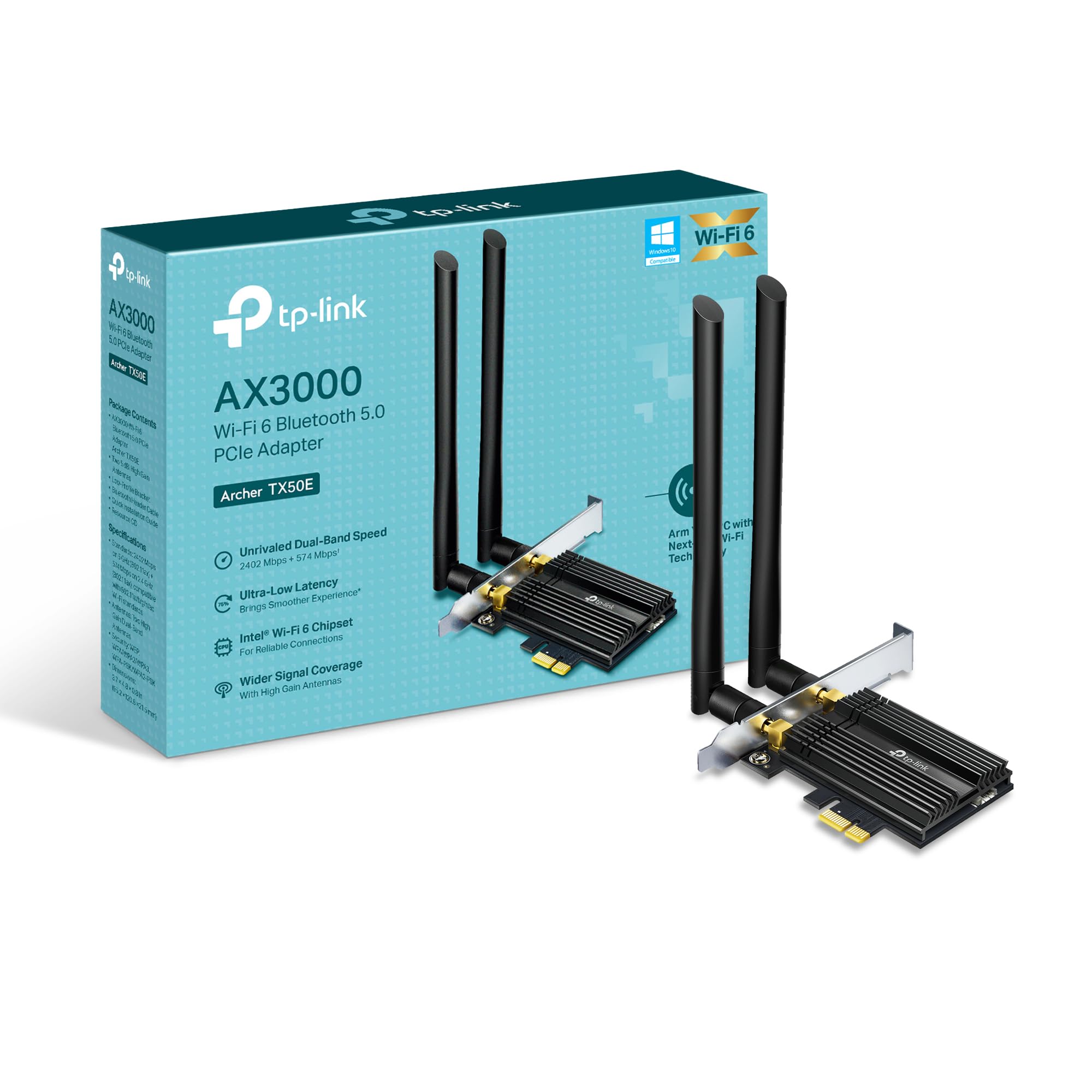 TP-Link WiFi 6 AX3000 PCIe WiFi Card for PC with Heat Sink (Archer TX50E) - Bluetooth 5.3, 802.11AX Dual Band Wireless Adapter with MU-MIMO, Ultra-Low Latency, Supports Windows 11, 10 (64bit) Only