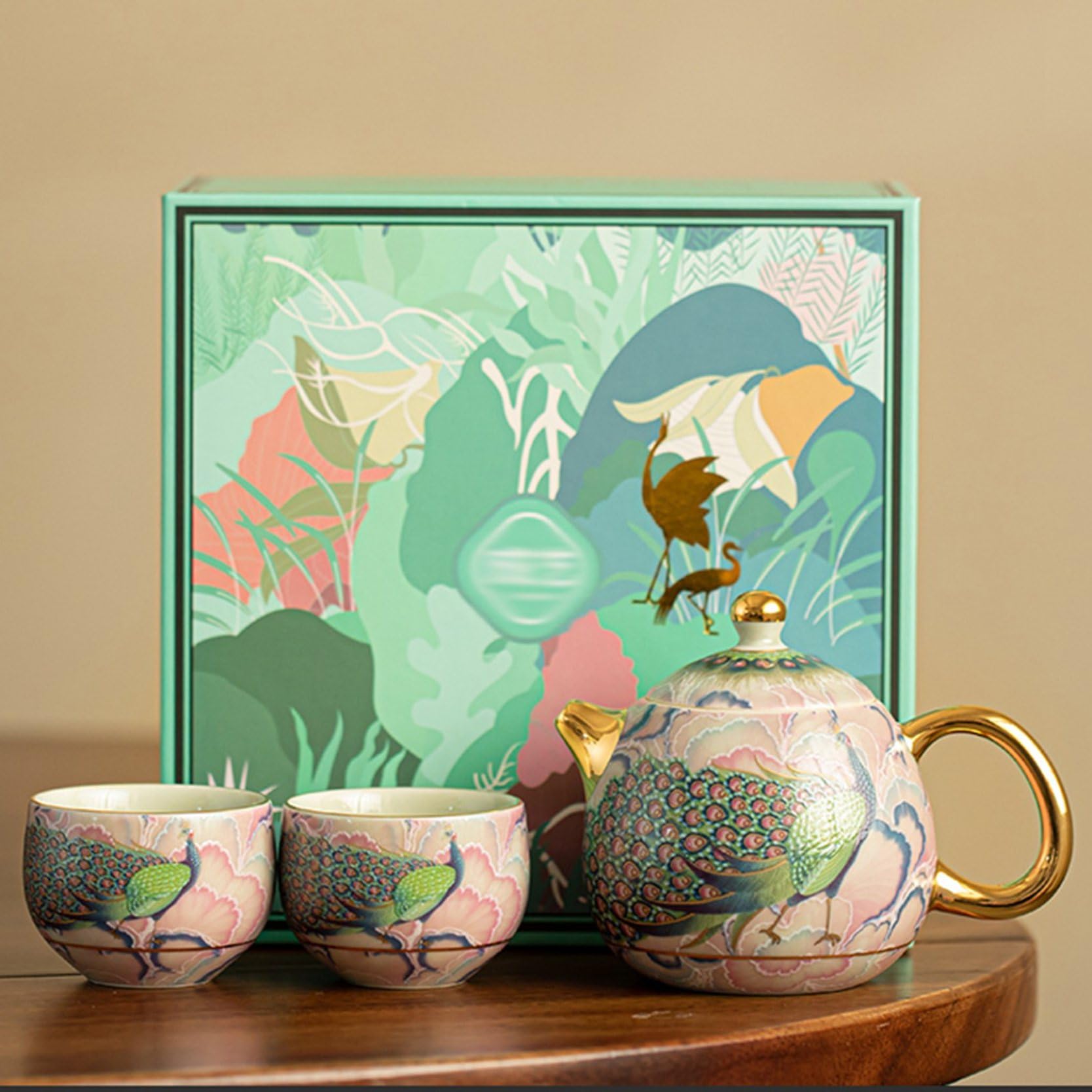 Amazon.co.jp: 孔雀柄 急須セット 2客セット ティーセット 茶具セット 