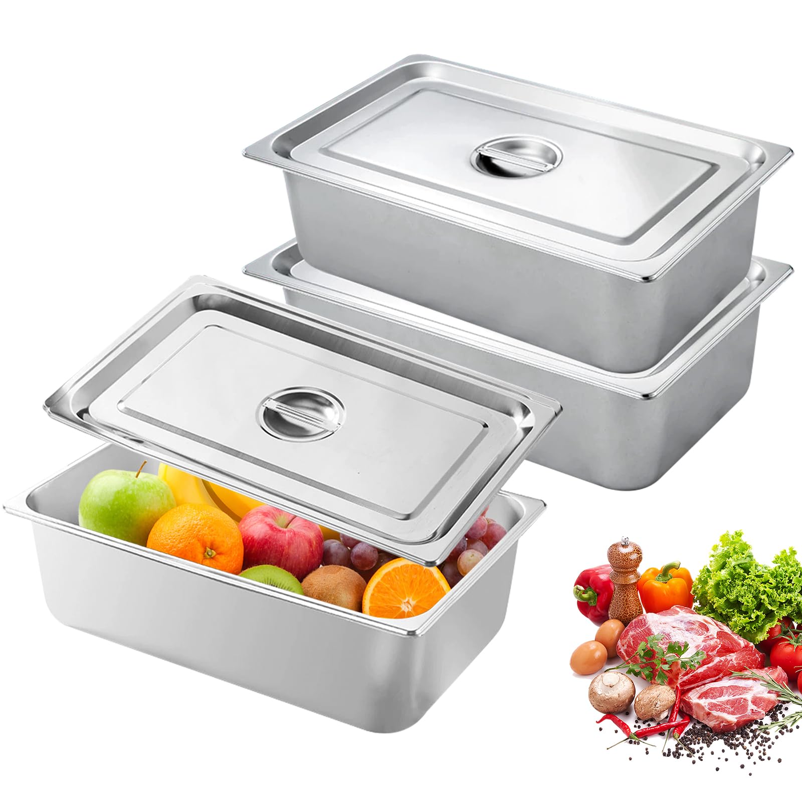 PORFOYO 3 Pièces Récipients En Acier Inoxydable, Bac Inox Alimentaire 32,5 X 17,5 X 6,5cm, Plat Four Rectangulaire, Plats À Four En Acier Inoxydable, Plat Inox Rectangulaire Avec Couvercle