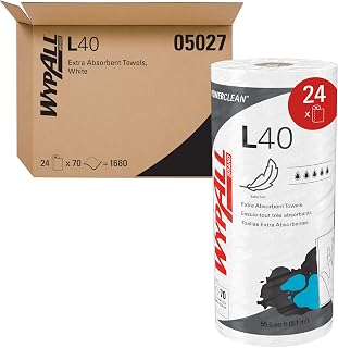 Kimberly-Clark Professional WypAll® Power Clean L40 Extra Absorbent Towels (05027), Limited Use Towels, White, 24 Rolls per Case, 70 Sheets per Roll, 1,680 Sheets Total