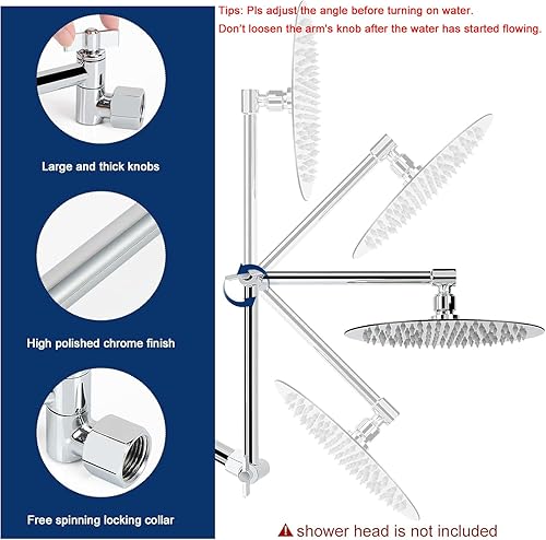 Miniatura 10 de NearMoon Brazo de ducha ajustable, negro mate, 16 pulgadas, 3 ajustes, latón sólido resistente, fácil instalación sin herramientas, sin piezas de