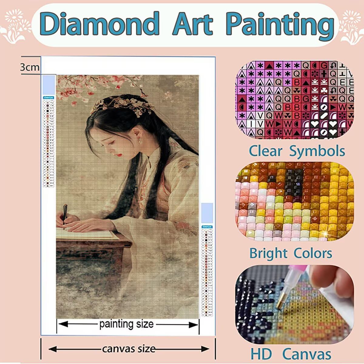 Diamond Painting Retro, 5D Mädchen Diamond Painting Erwachsene Bastelset Kinder ab 6 Jahre, DIY Crystal Art Kreativ Set für Erwachsene Mosaikherstellung Bastelset für Deko Wohnzimmer 60x155cm 0R-793