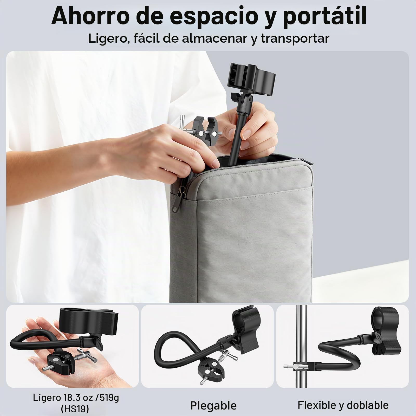 ZealSound Soporte de Micrófono — brazo de 48 cm con abrazadera ajustable, rotación 360° y flexión 90°, compatible con Blue Yeti, Snowball, SoloCast, SM58 y más, con adaptador de 3/8" a 5/8"