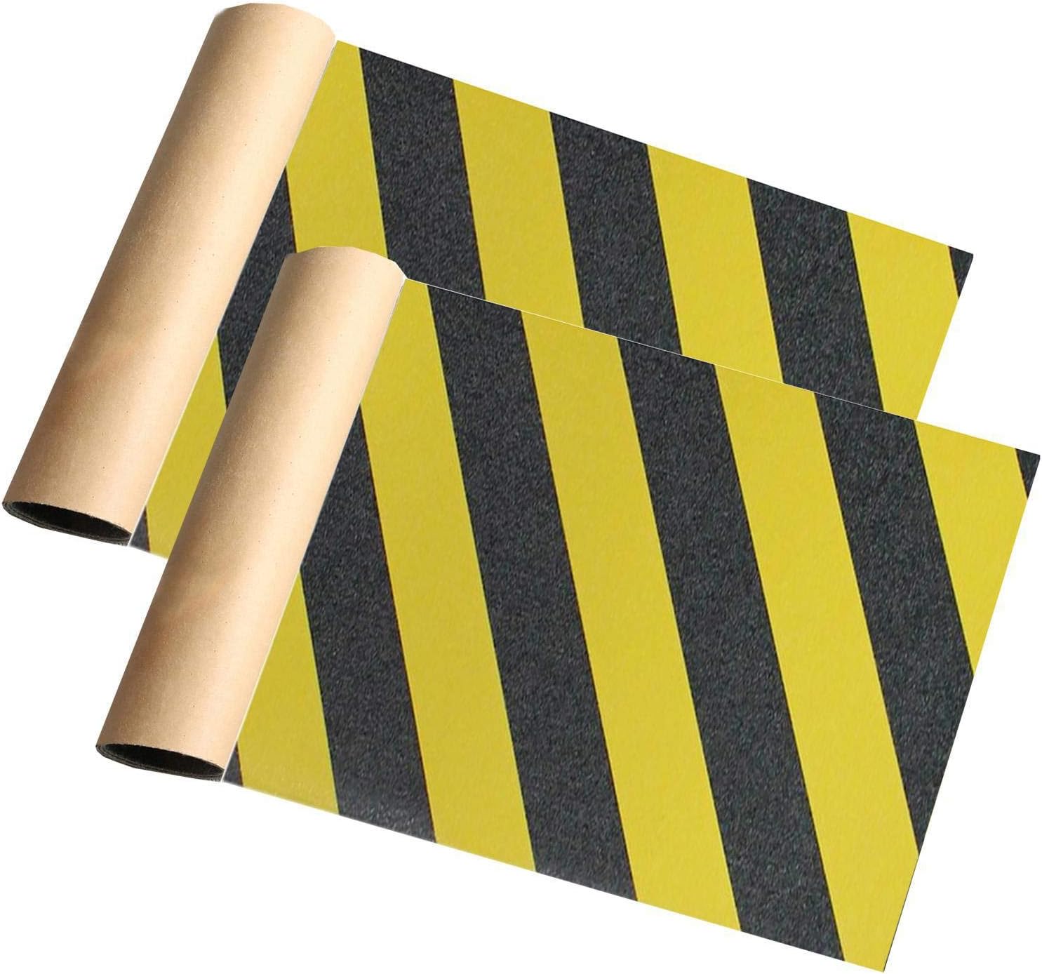 ZUEXT 2 Pack 9" x 33" Skateboard Grip Tape Sheets, Bubble Free Waterproof Black and Yellow Stripes Scooter Griptape, Sandpaper for Rollerboard Stairs Pedal Pistol Wheelchair Steps(84x23cm)