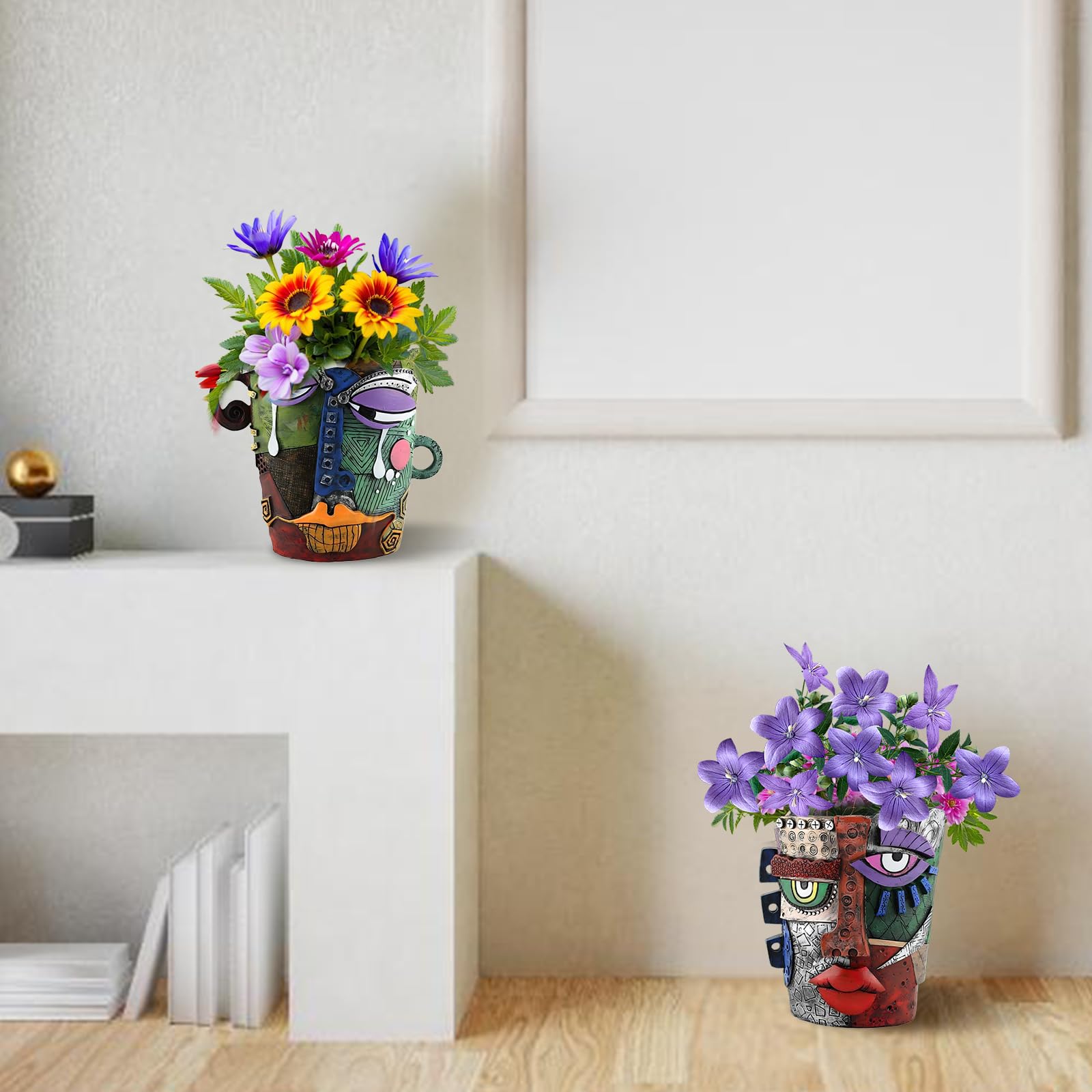 Pot de Fleurs Abstrait, 18.5cm Cache-Pots de Plante Résine Art Portrait Vase Pot de Fleurs pour Interieur Ornements Uniques Décoratif Succulents Balcon Décoration de Jardin