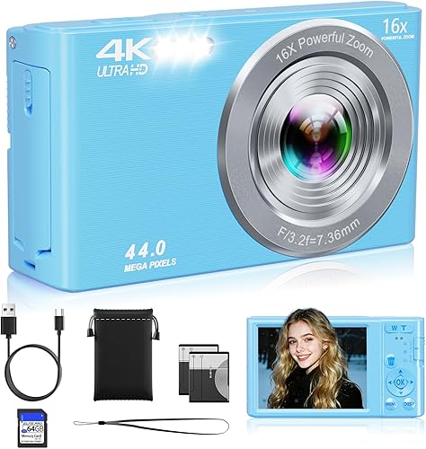 Miniatura 13 de Cámara digital, cámara digital FHD 4K rosa mejorada 2026 para niños, adolescentes y niñas, cámaras compactas con tarjeta de memoria de 64 GB, 2