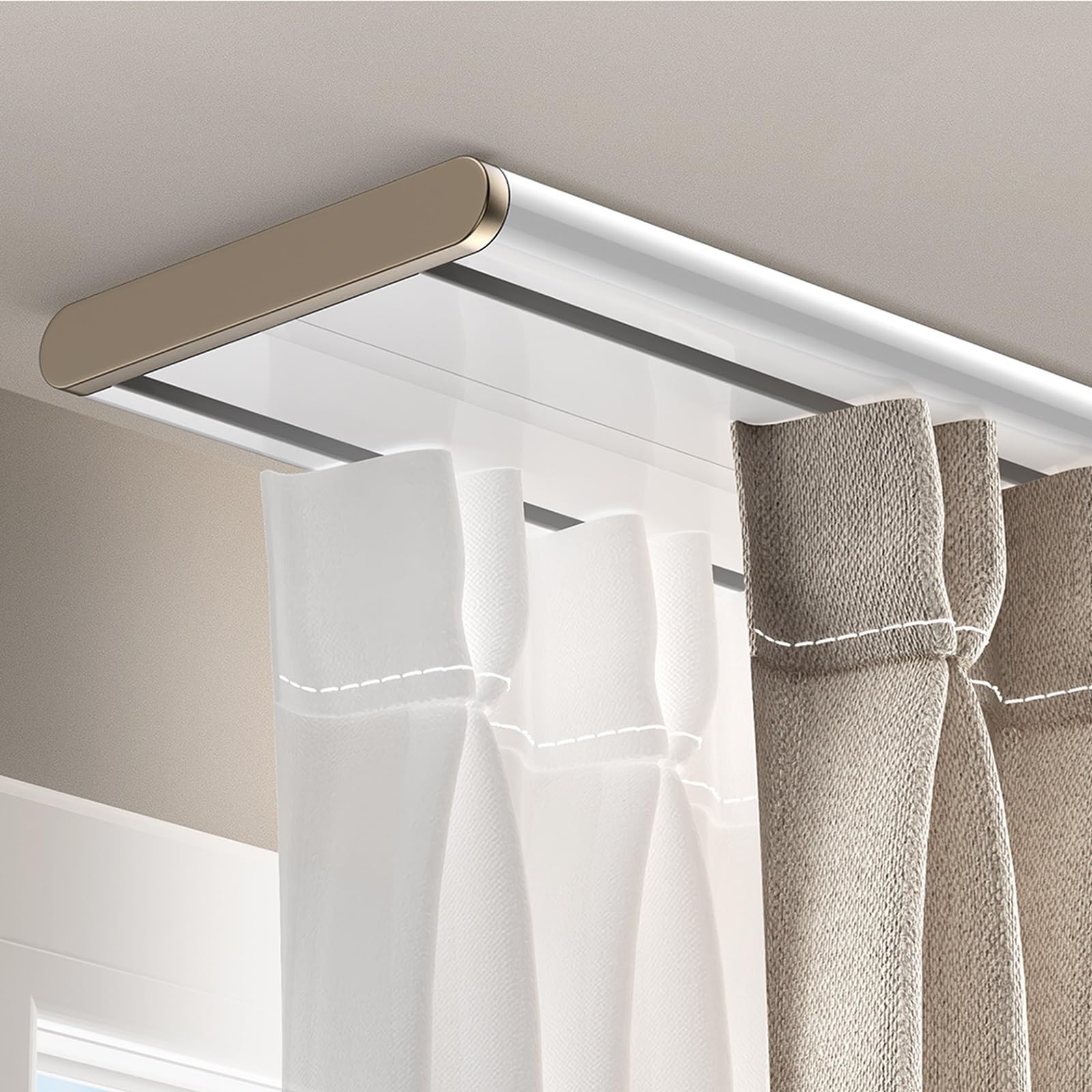 Cmjymx White Aluminum Curtain Conjoined Double Track Rails, Heavy-Duty Ceiling Curtain Track Set For Living Room/Bedroom/Room Divider - Sliding Curtain Rail(,8.8Ft/270Cm)