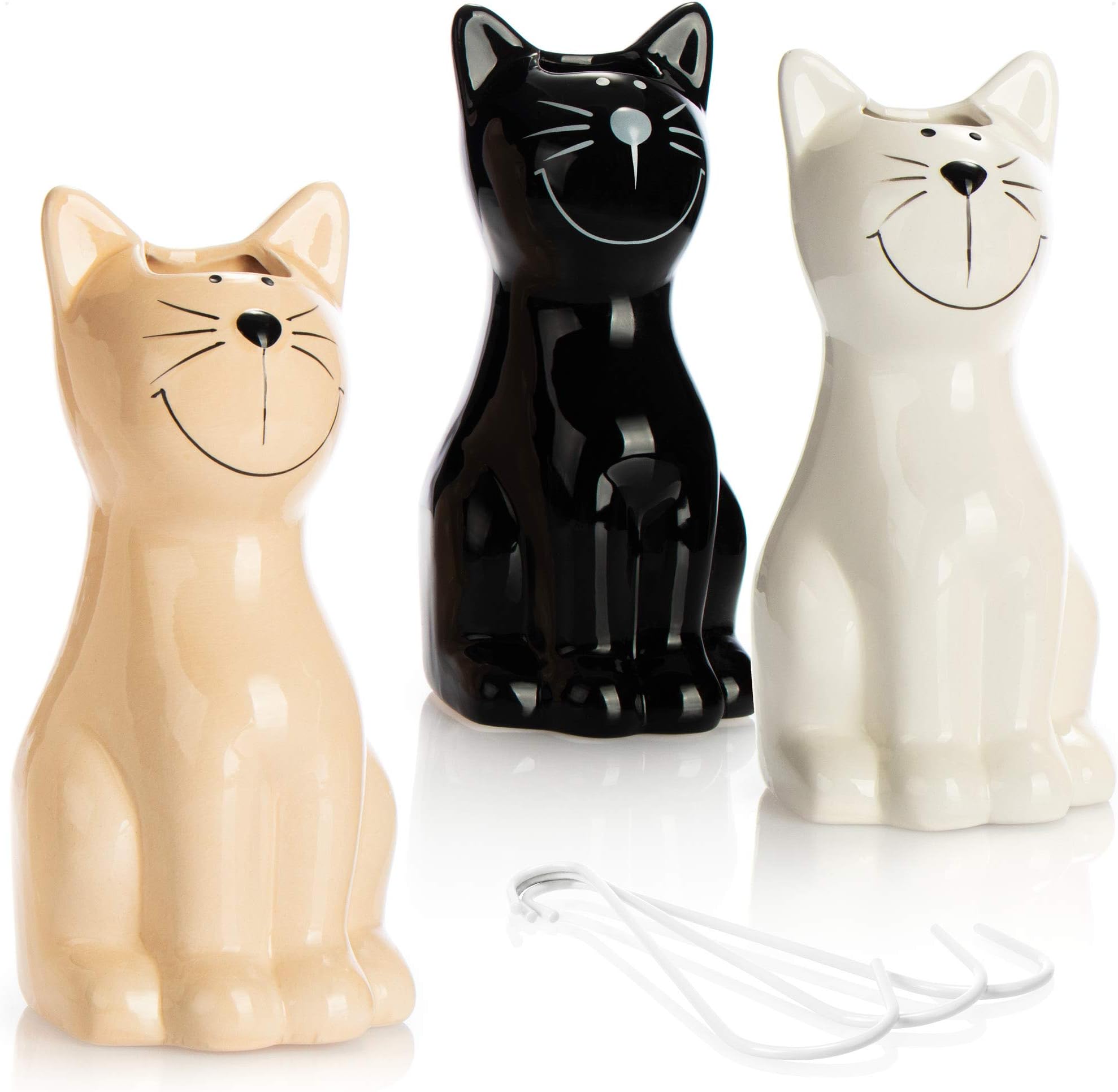 COM-FOUR® 3x air humidifier heating - radiator air humidifier in white, black, beige - heating water evaporator made of ceramic in cat design (03 pieces - cat)