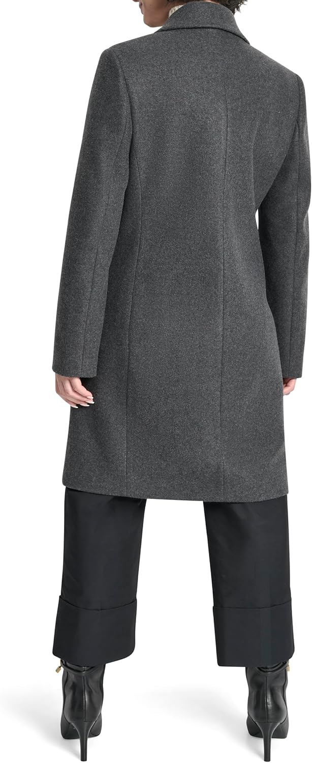 DKNY Women's Faux Wool Walker-length Double-breasted Coat – Long Tailored Winter Jacket - Image 4