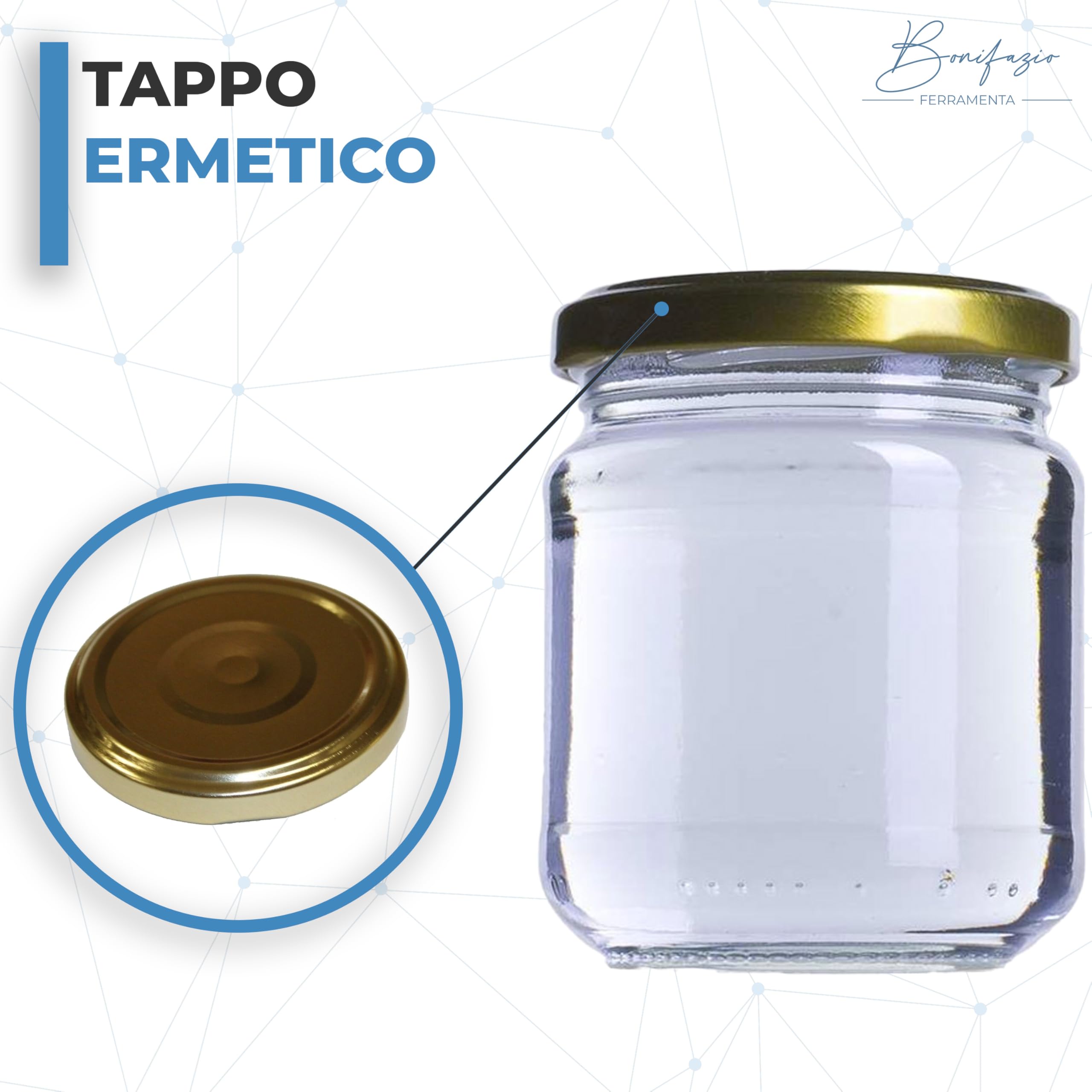 Barattoli in vetro per la conservazione da 212 ml in confezione da 120 pezzi con TAPPO ORO per conservare marmellata, peperoncino, pesto e non solo (120 pezzi da 212 ml)
