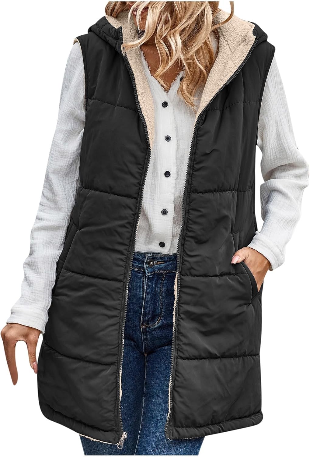 amaon Essentials Women Winter Hooded Reversible Long Vest