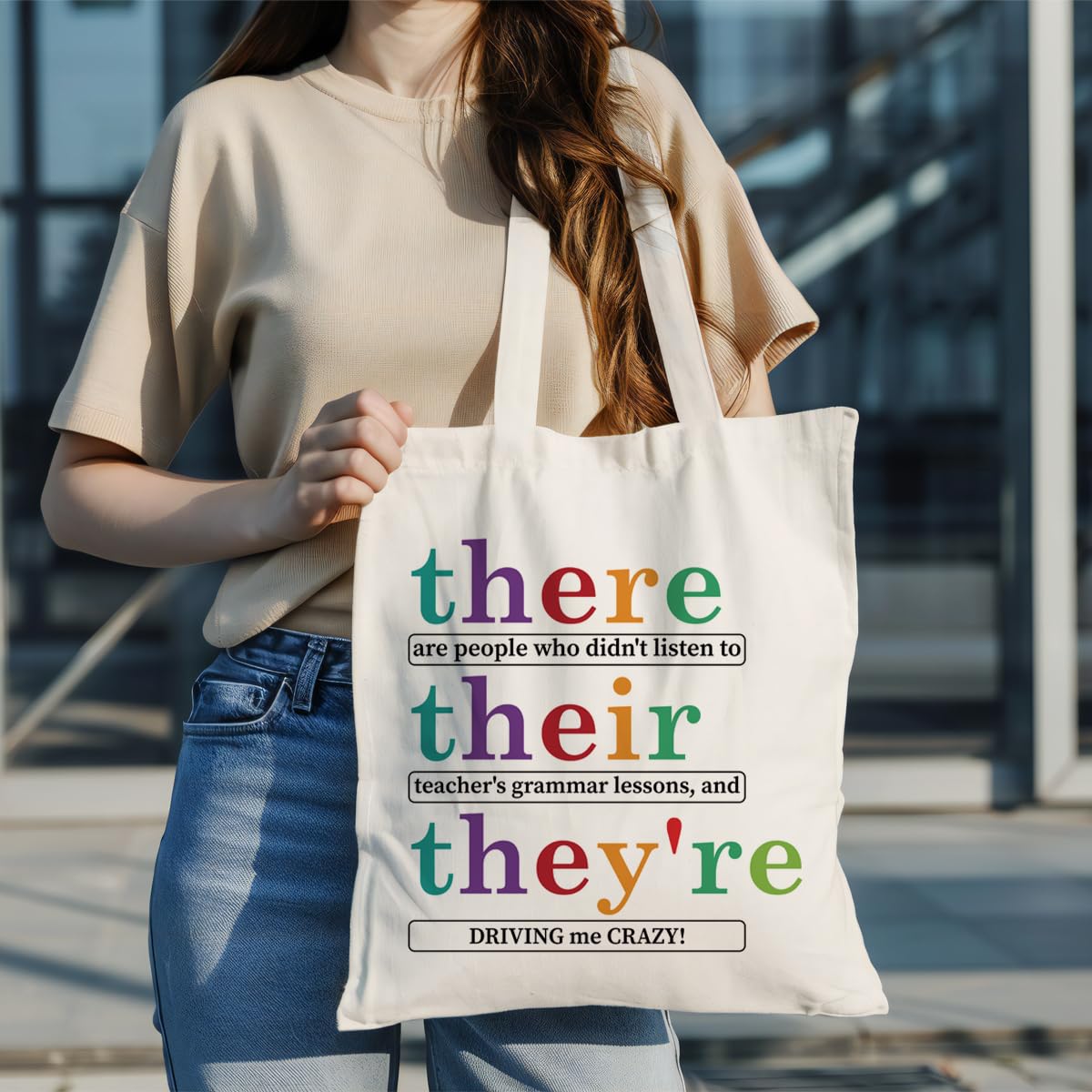 WDSXWH Teacher Canvas Totes, Their There They're Canvas Totes for English Teacher, Funny English Teacher Gift, Reusable Cloth Cotton Tote Bags, Casual Cotton Tote Bag for Work, Travel & Daily Use - Image 6