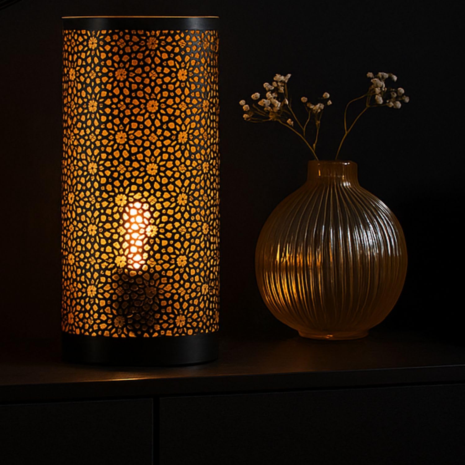 Lampe de table Naziha 30 x 13 cm noir et or | Lampe de chevet orientale