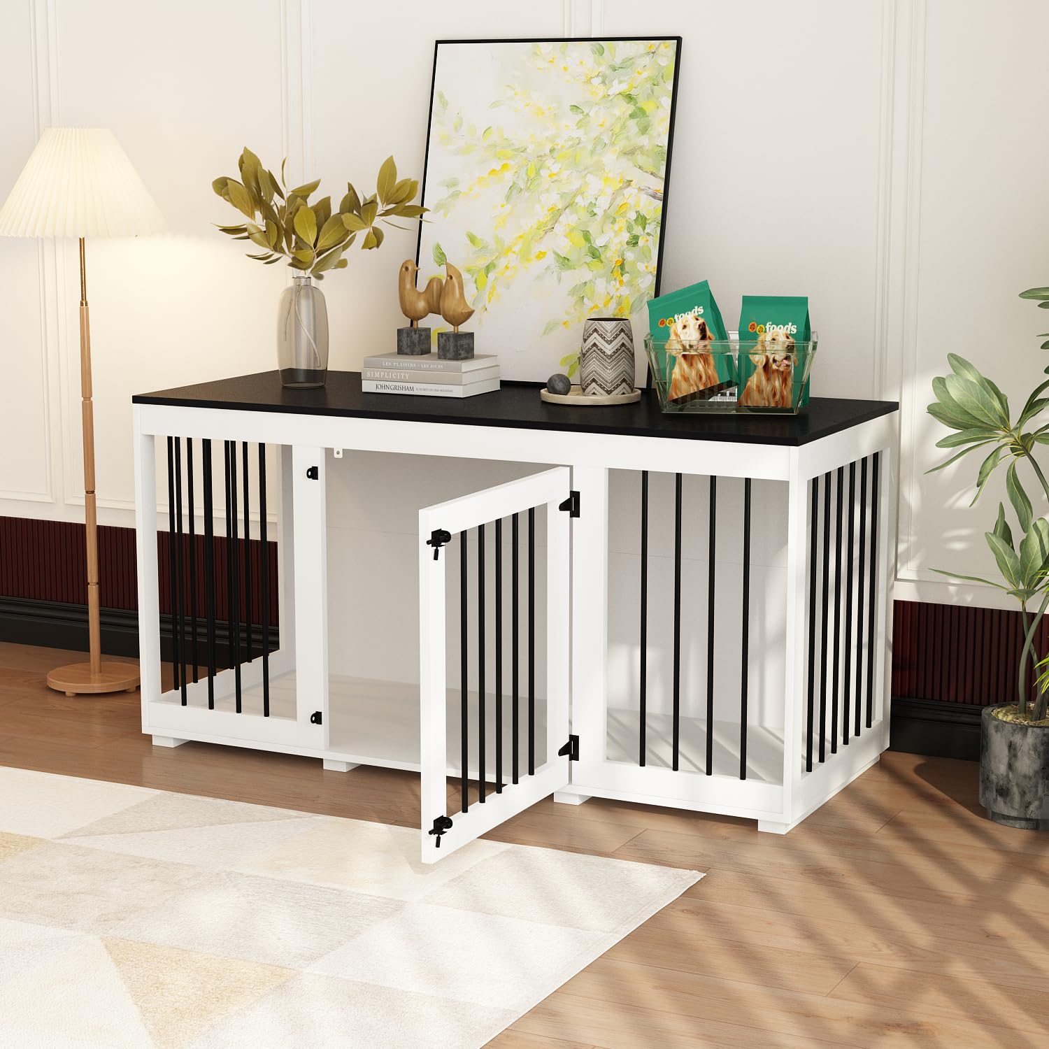 Cage Moderne pour Chien avec 1 Porte grillagée,Niche pour Chien en MDF et métal,Cage de Transport pour Animal Domestique, Respirante,Niche d'intérieur pour Moyenne,136.2x56.2x70cm