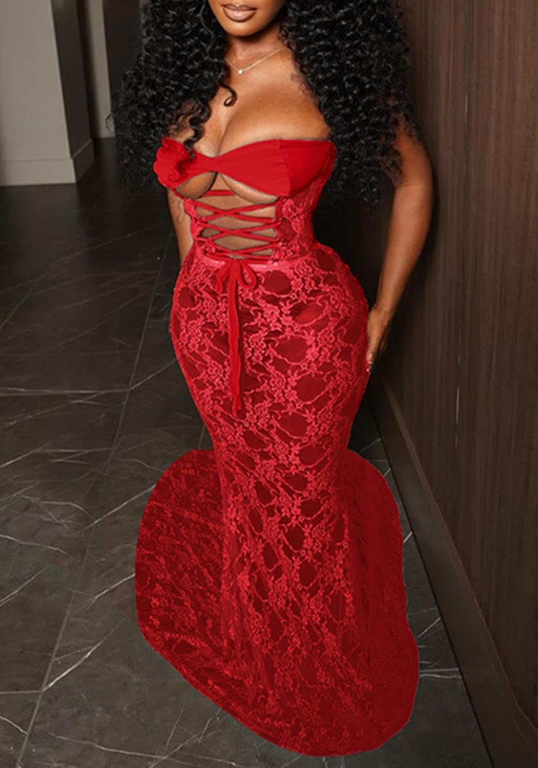 Sexy Strapless Lace Maxi Dress See Through Sleeveless Bodycon Tube Sheer Mermaid Dress Evening Party Gowns Dresses - Image 3