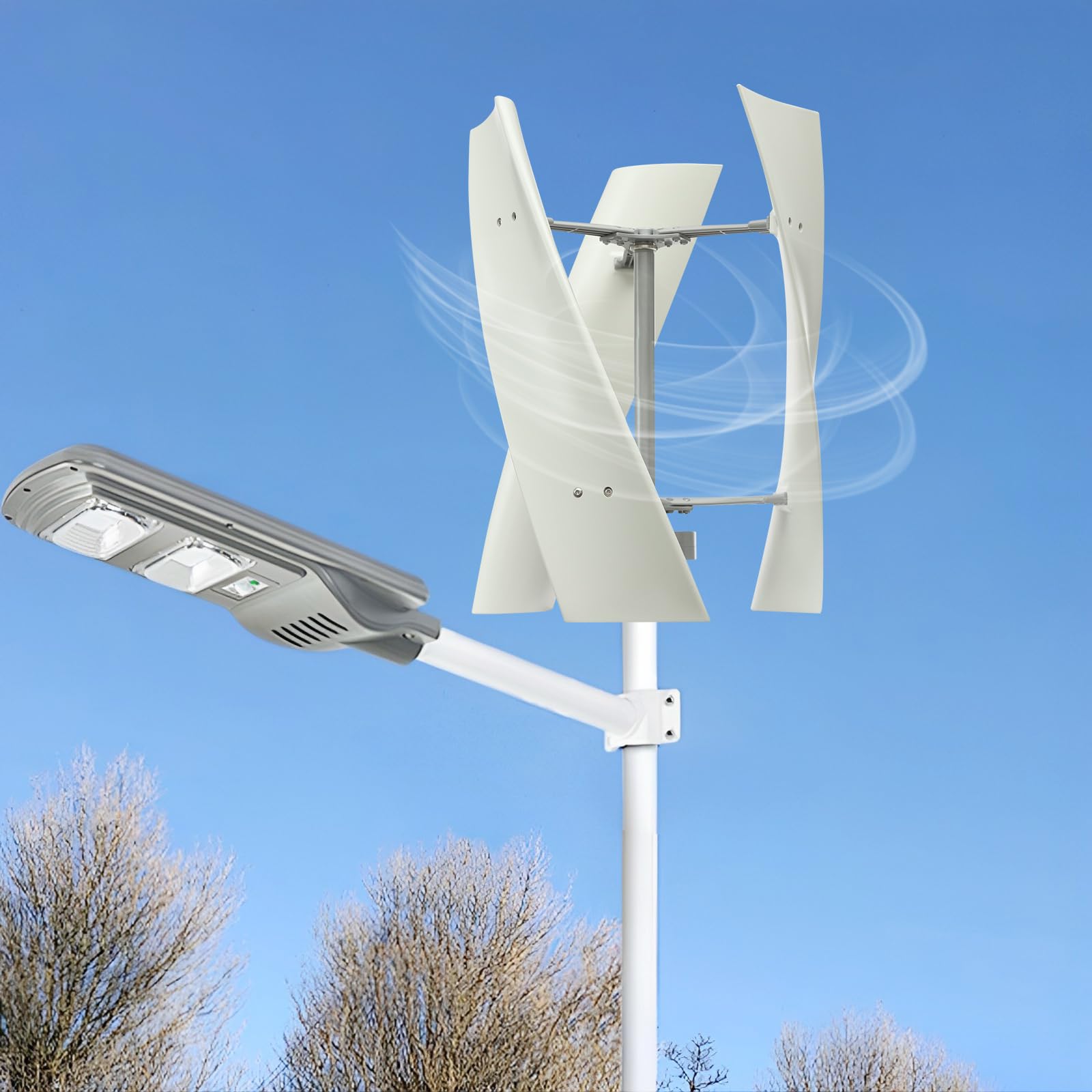 Vertikaler Windturbinen-Generator 100W 24V Weiß für Zuhause Wohnmobil Boot, Vertikale Windturbine mit Permanentmagnet-Lagergenerator für Gewerbe Industrie, Windrad Stromerzeugung leise 30dB
