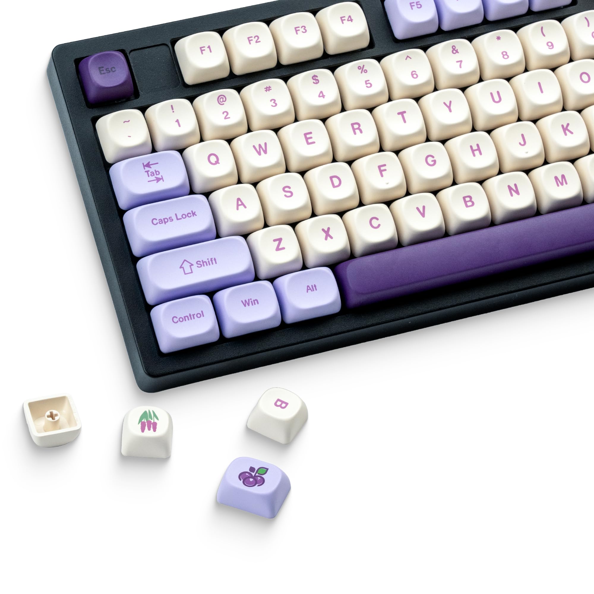 OHYPBT Keycaps,XVX MOA Cute Keycaps for Mechanical Keyboard Purple Grape 143 Keys Dye-Sublimation Custom Keyboard Keycap Tippy Type Keyboard Cover for Long Nails Compatible with MX Switches-Grape